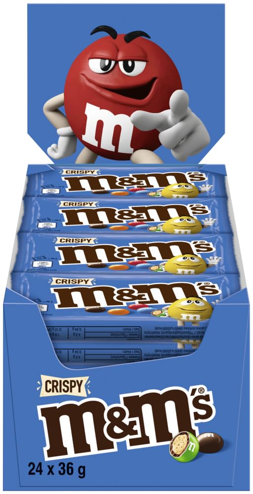 M&M's Crispy, Schokoladen Großpackung, 24 x 36g, Knusprige Schokolinsen als Süßigkeiten, Schokoladen Geschenk (816g)