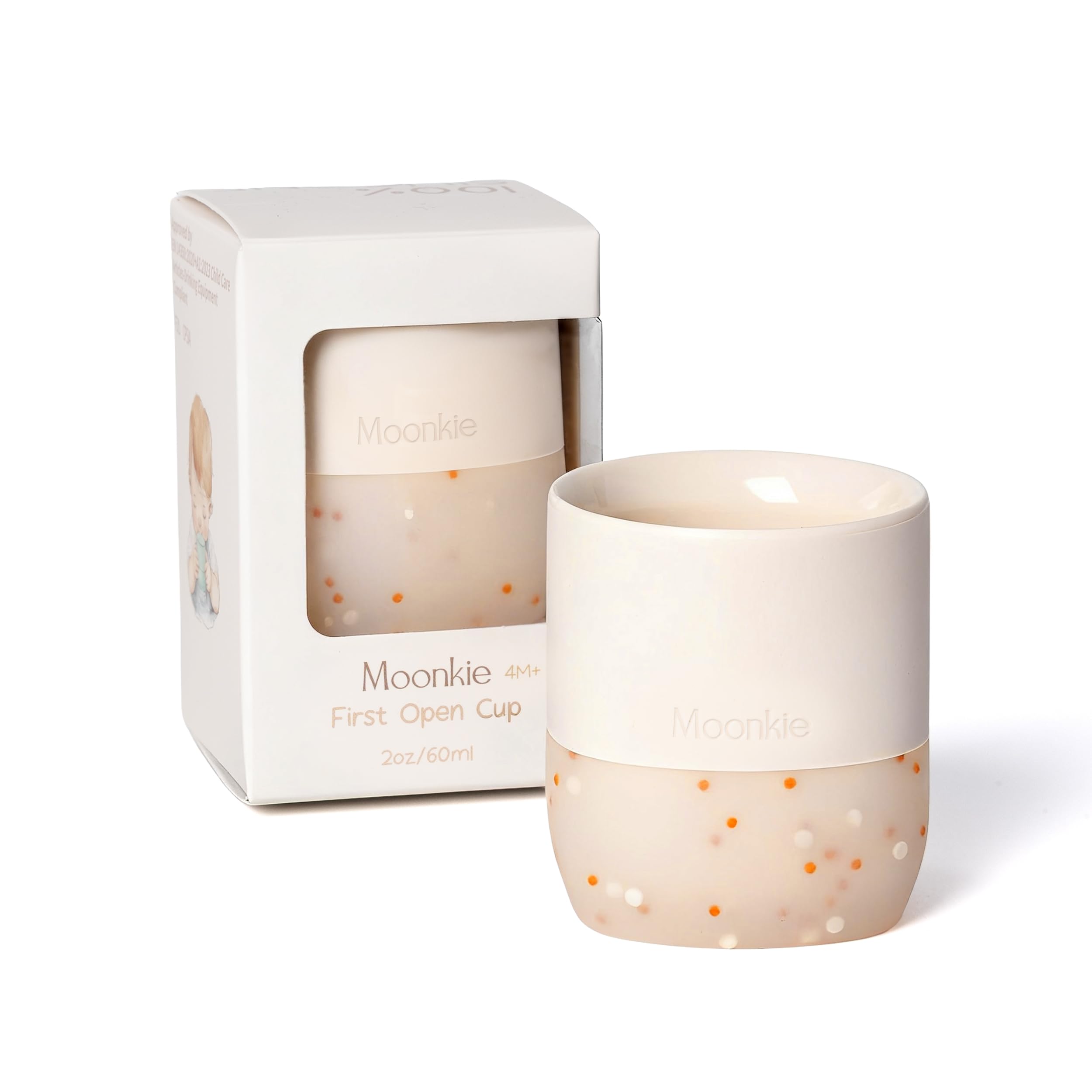 Moonkie Trinklernbecher Baby Silikon | 2er-Pack Offener Lernbecher ab 4 Monate | BPA-frei | mit Messskala | 60ml Tiny Cup(Äther/Mint)