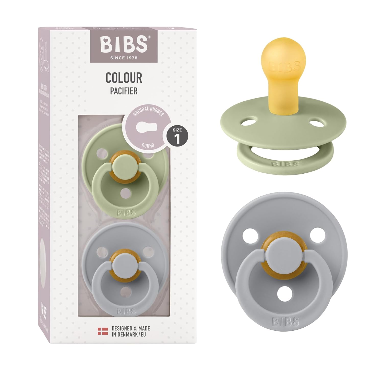 BIBS Colour Schnuller 2er-Pack, BPA-frei, Kirschform Nippel. Naturkautschuk/Latex, Hergestellt in Dänemark. Größe 1 | 0+ Monate | 2-Pack, Ivory/Sage
