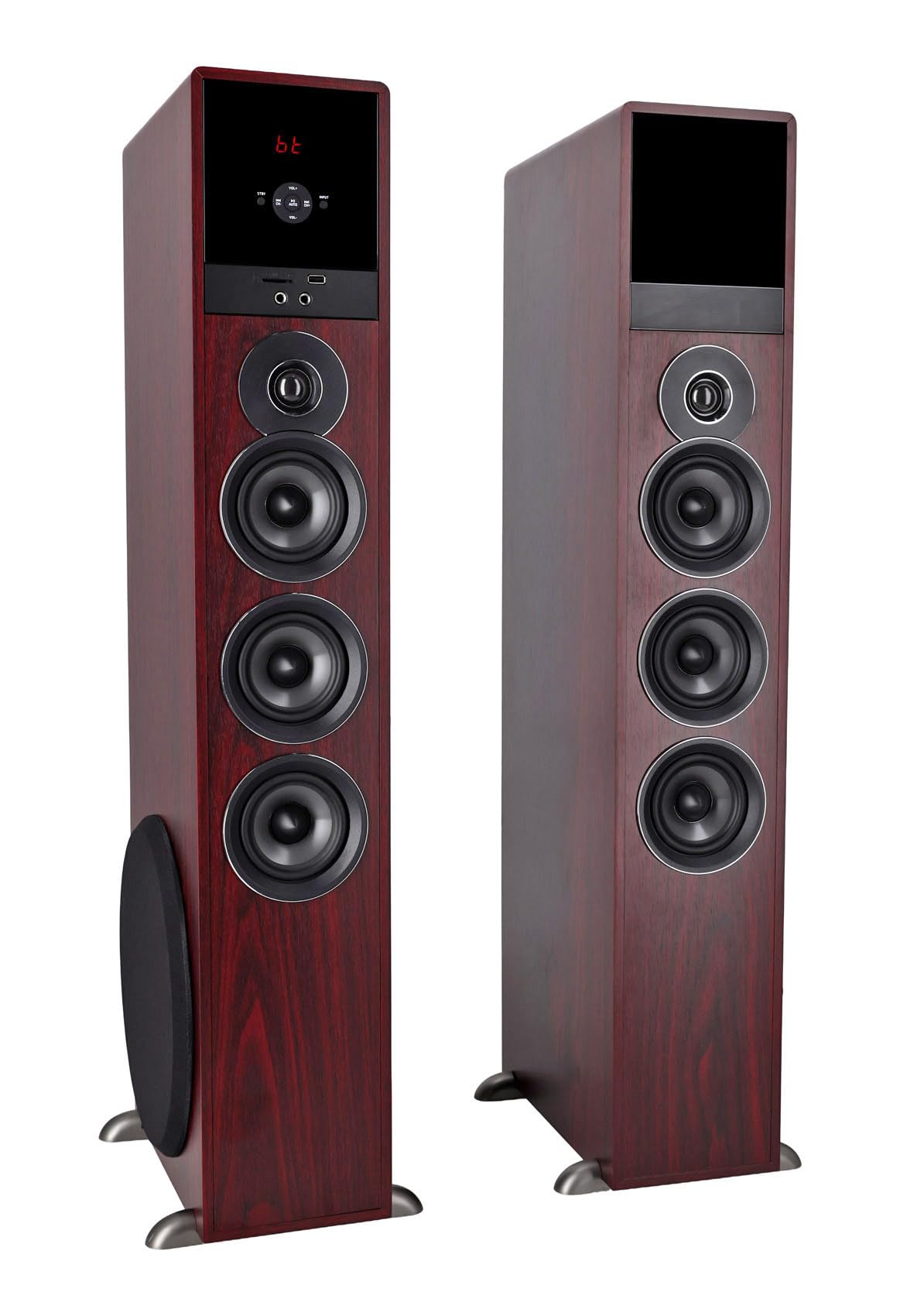 Rockville TM150D Powered Home Theater Tower Speaker System, Dark Wood, 1000W, 10" Subwoofers, Bluetooth, USB/SD Playback, FM Radio, Remote Control, Karaoke Ready, Perfect for Home Entertainment