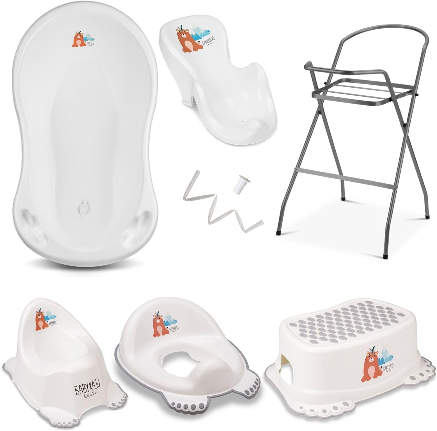 Baby Badewanne mit Gestell 4 Set TÜV Rheinland zertifiziert! Babybadewannen + Baby Badewannensitz +Abfluss + Gestell - Babywanne mit Ständer! Baby Pflegeset für Neugeborene.