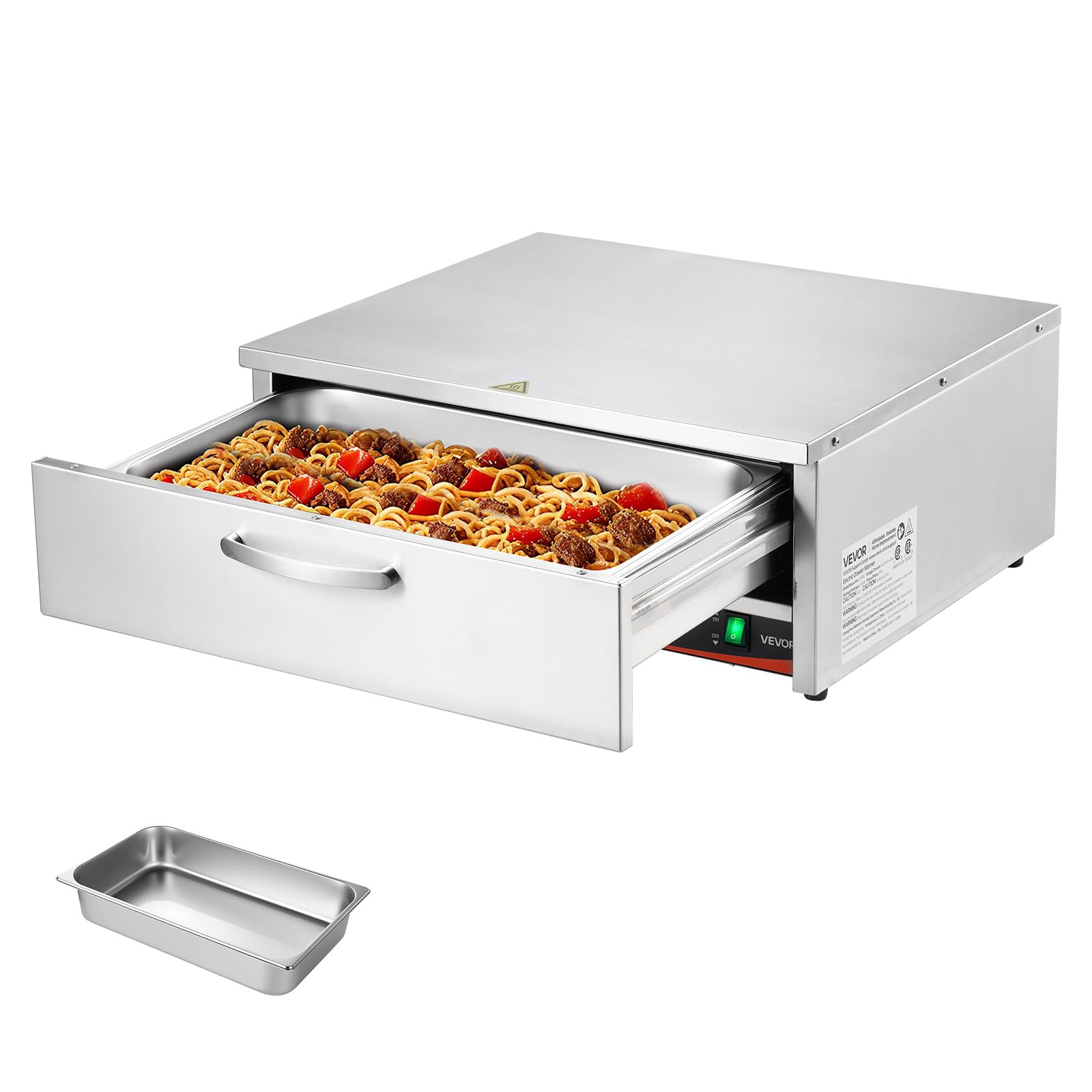 VEVOR Commercial Electric Drawer Warmer, Single-Drawer Stainless Steel Food Warmer, Freestanding Slim Warming Drawer Cabinet, 85°F–185°F Wide Temperature Range, for Restaurant, Hotel, Bakery & Kitchen