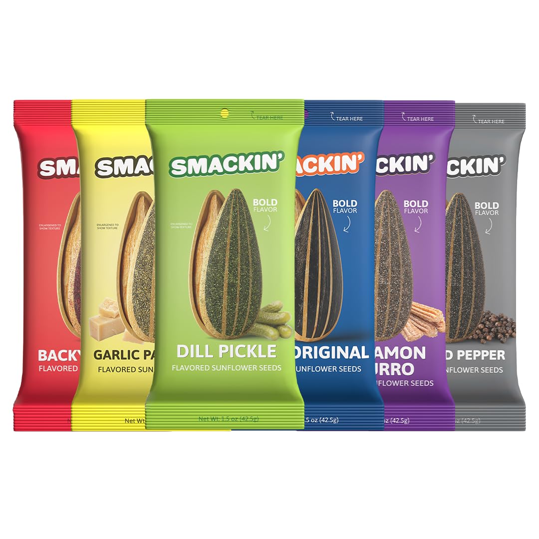 SMACKIN' Sunflower Seeds, Roasted Jumbo Small-Batch, American Made - Variety, 1.5oz bags (11 pack)