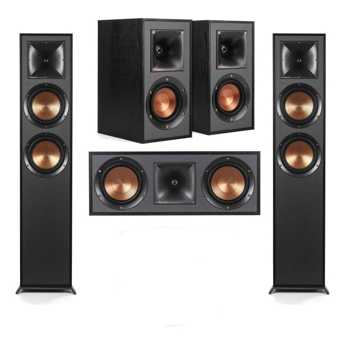Klipsch Reference 5.1 Dolby Atmos Home Theater System with R-625FA Floorstanding Speakers, R-52C Center, R-41M Surrounds & R-12SW 12" Powered Subwoofer, Black (Speaker System + Subwoofer)