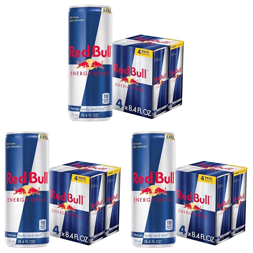 Red Bull Energy Drink with 80mg Caffeine plus Taurine & B Vitamins, 8.4 Fl Oz, 6 Packs of 4 Cans (Pack of 24)