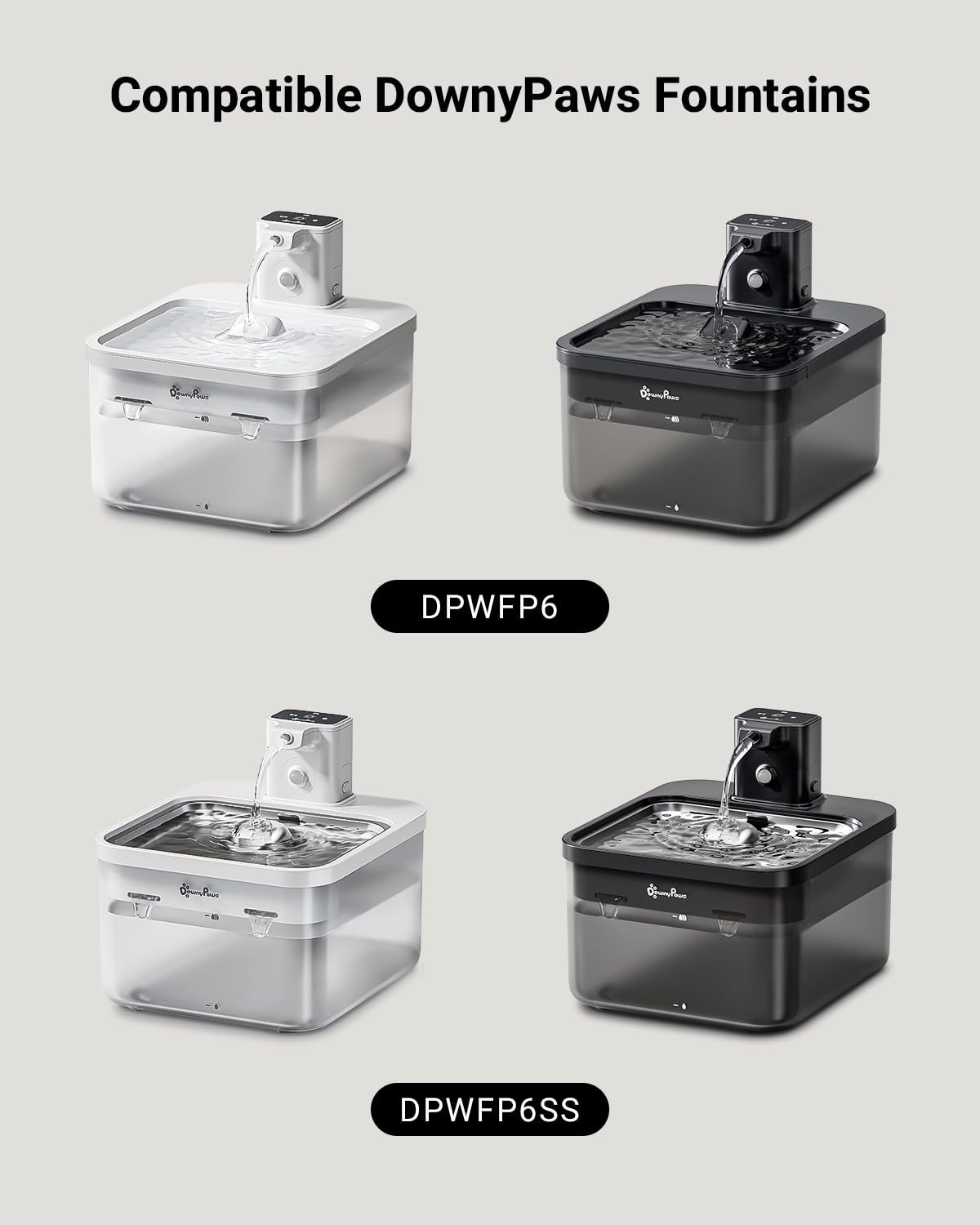DownyPaws 2.5L Trinkbrunnen für Katze Kabellos, Katzenbrunnen Kabellos mit Bewegungsmelder, Batteriebetrieben Katzentrinkbrunnen, 4000mAh, Leise Wasserpumpe, Tablett aus Edelstahl für Katze, Schwarz