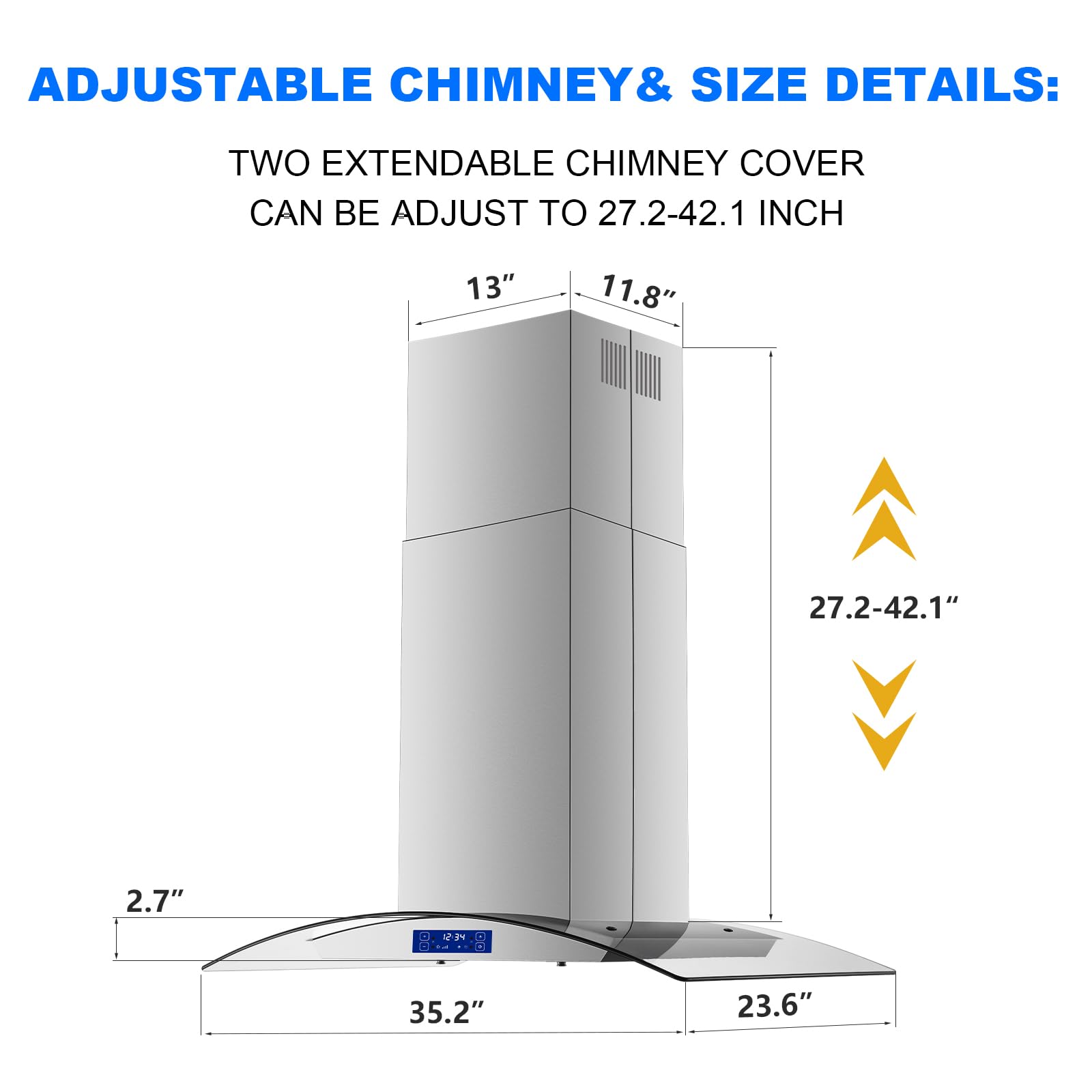 JOEAONZ Island Range Hood 30 Inch 700 CFM Gesture & Touch Control Ceiling Mount Stainless Steel Kitchen Vent Hood, Kitchen Exhaust Hood, Ducted/Ductless Convertible 3-speed Ventilation Fan Switchable