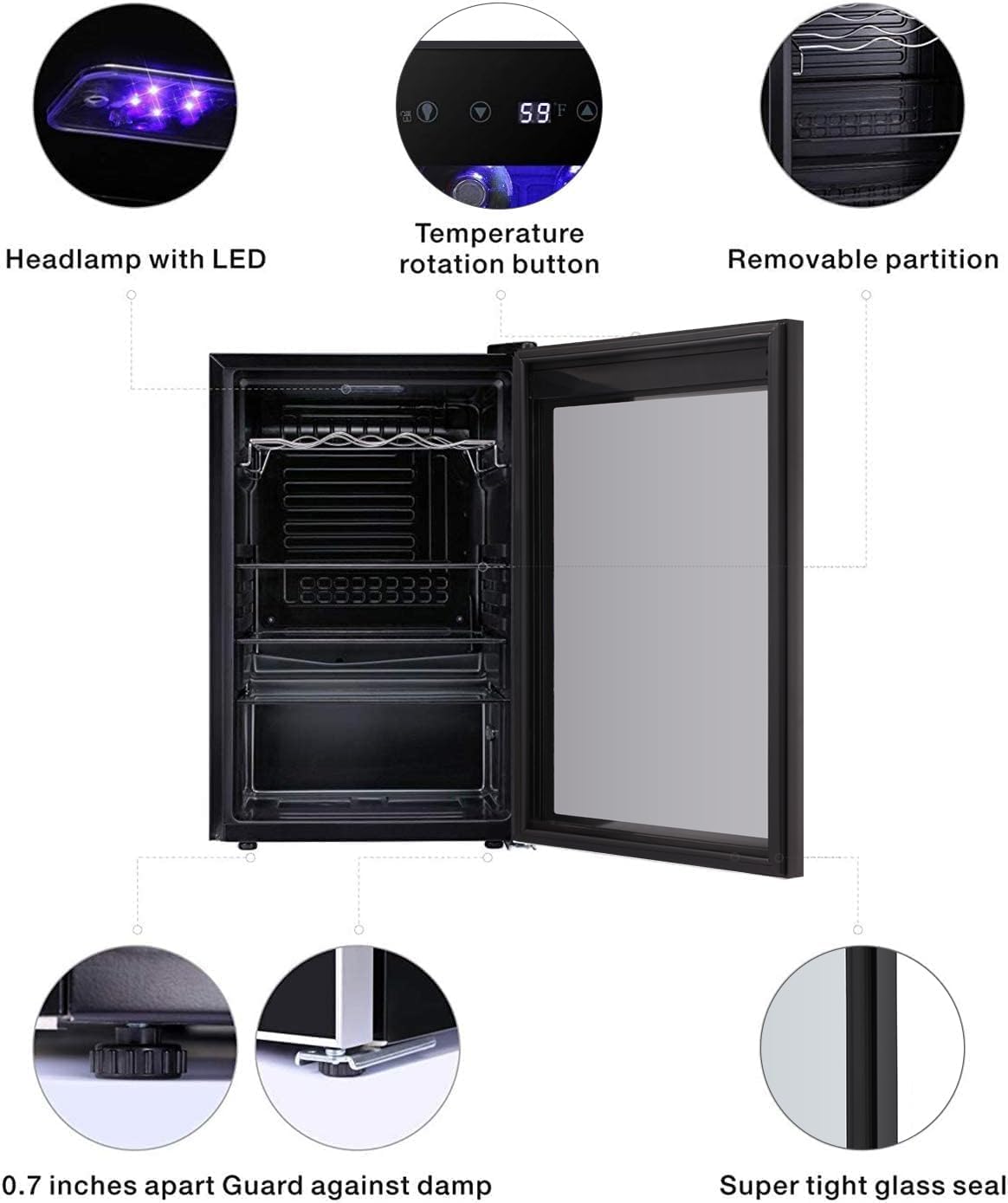 Antarctic Star Wine Cooler, Beverage Refrigerator, 16 Bottle Freestanding Quiet Wine Cellar Front Glass Door for Home and Bar, Digital Temp Control, 1.71 Cu.Ft.