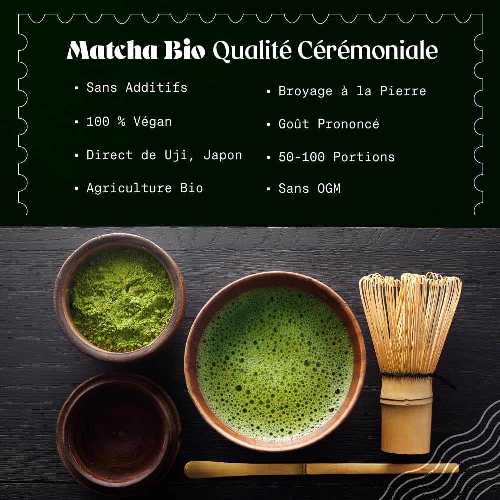 NaturaleBio Matcha Tee Pulver Bio - Premium-Qualität - 100g. Original Green Tea aus Japan. Japanischer ideal zum Trinken. Grüntee für Latte, Smoothies Getränk. Hergestellt in Uji, Kyoto.