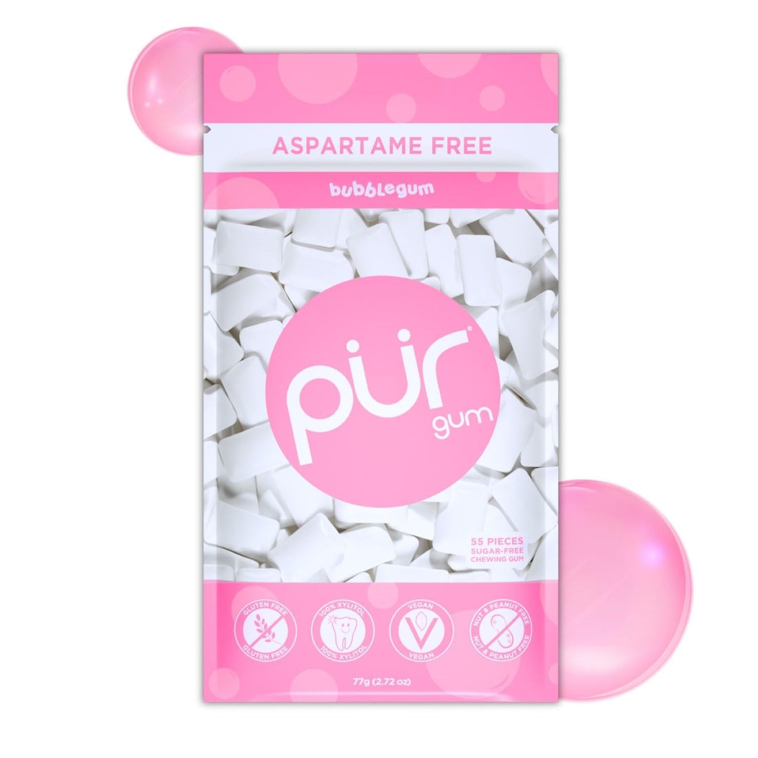 PUR Gum | Zuckerfreier Kaugummi | Mit Xylit | Vegan, Aspartamfrei & Glutenfrei | Natürlicher Kaugummi Mit Spearmint-Geschmack, 55 Stück (3er Pack)