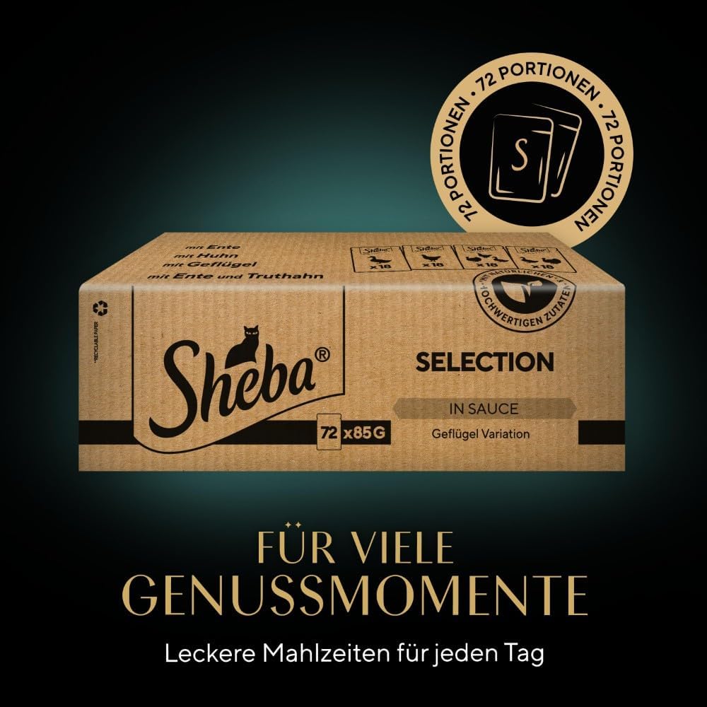 SHEBA Adult Katzenfutter nass - 40x85g Portionsbeutel - Geflügel Variation in Sauce - Nassfutter für Katzen - 1 Großpackung
