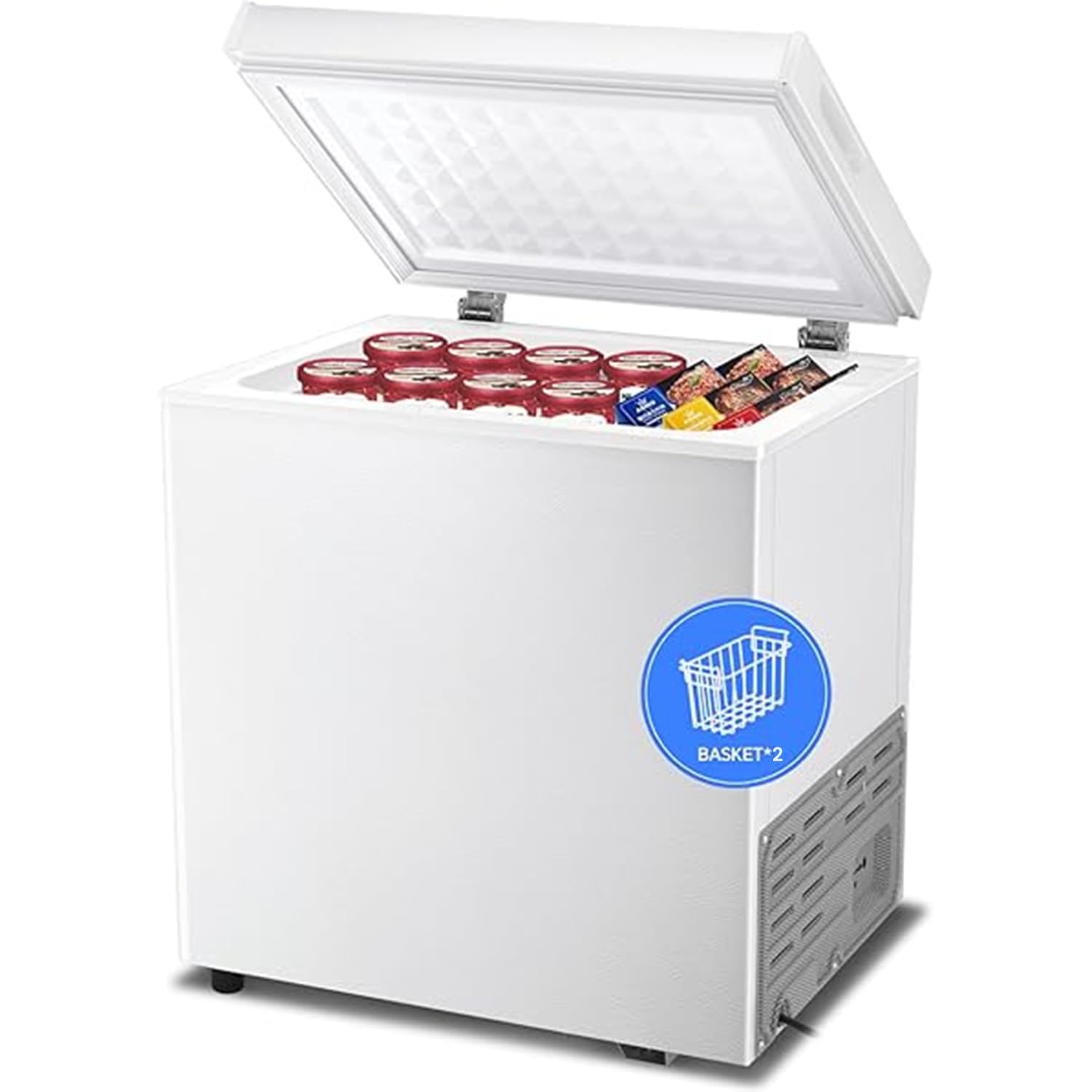 Kismile 2.8 Cubic Feet Chest Freezer with 2 Removable Basket Free Standing Top Open Door Compact Freezer with Adjustable Temperature for Home/Kitchen/Office/Bar