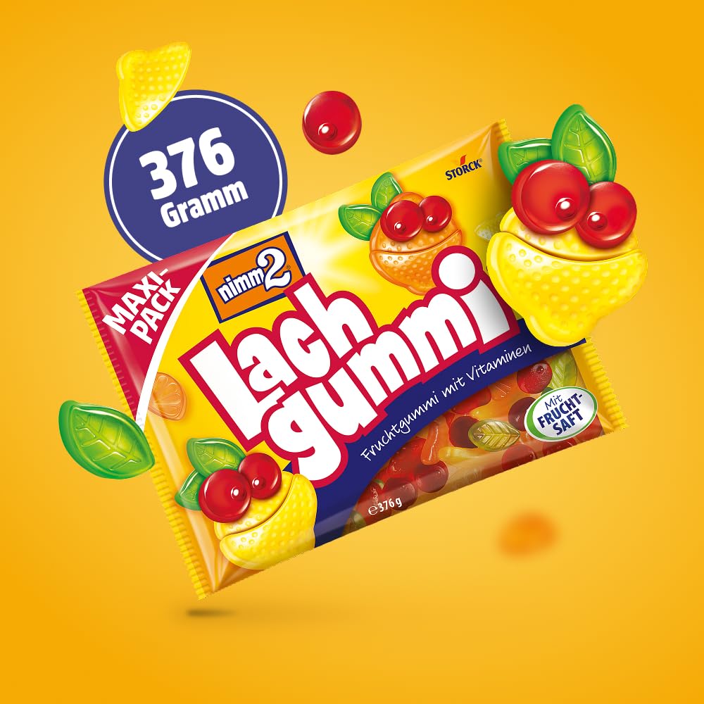 nimm2 Lachgummi – 1 x 376 g Maxi Pack – Fruchtgummi mit Fruchtsaft und Vitaminen – Süßigkeit in sechs Geschmacksrichtungen