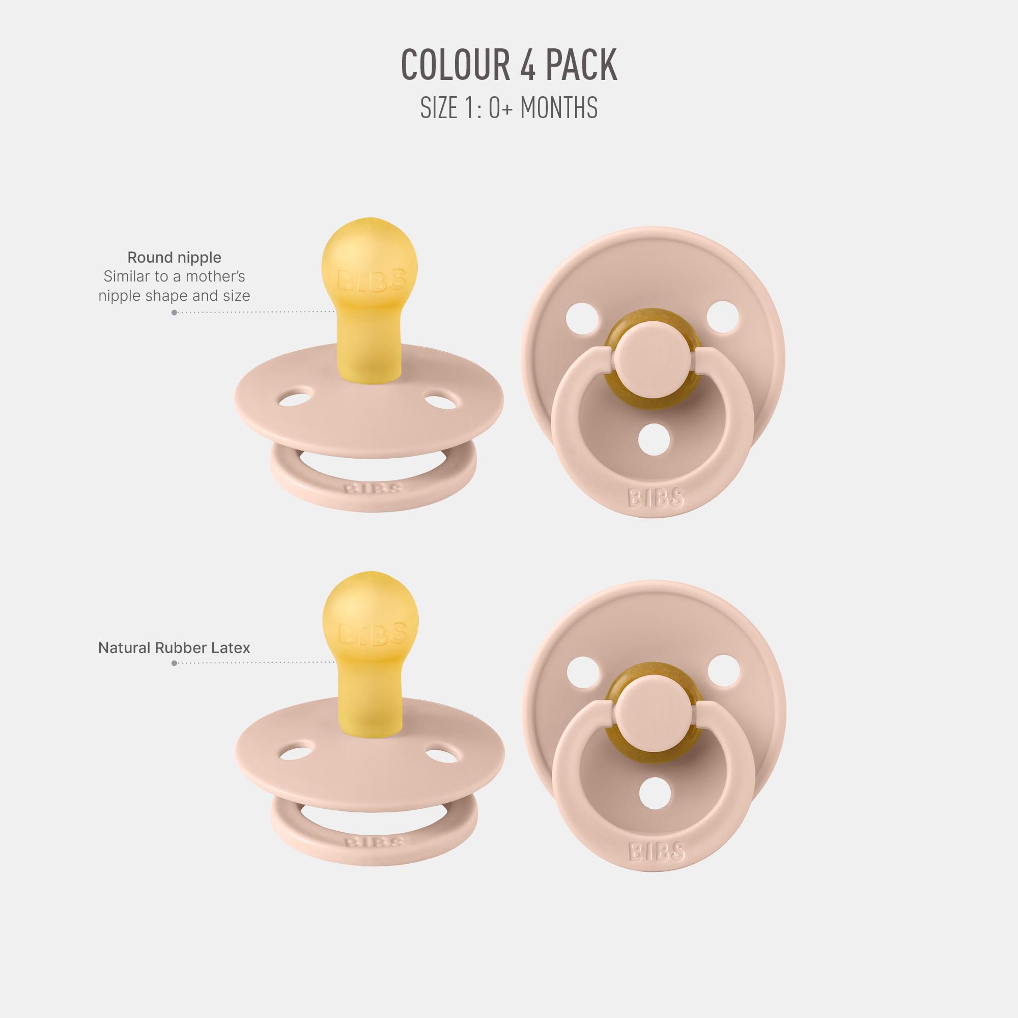 BIBS Colour Schnuller 4er-Pack, BPA-frei, Kirschform Nippel. Naturkautschuk/Latex, Hergestellt in Dänemark. 6-18 Monate (4er Pack), Iron Mix
