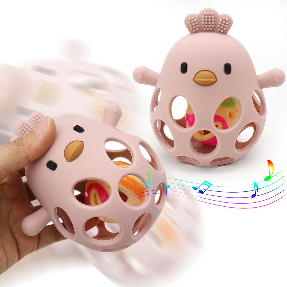farout Montessori Beißring & Rassel für Babys - Sensorik Spielzeug ab 0 Monate, Zahnungshilfe & Greifball - Geschenk für Jungen & Mädchen