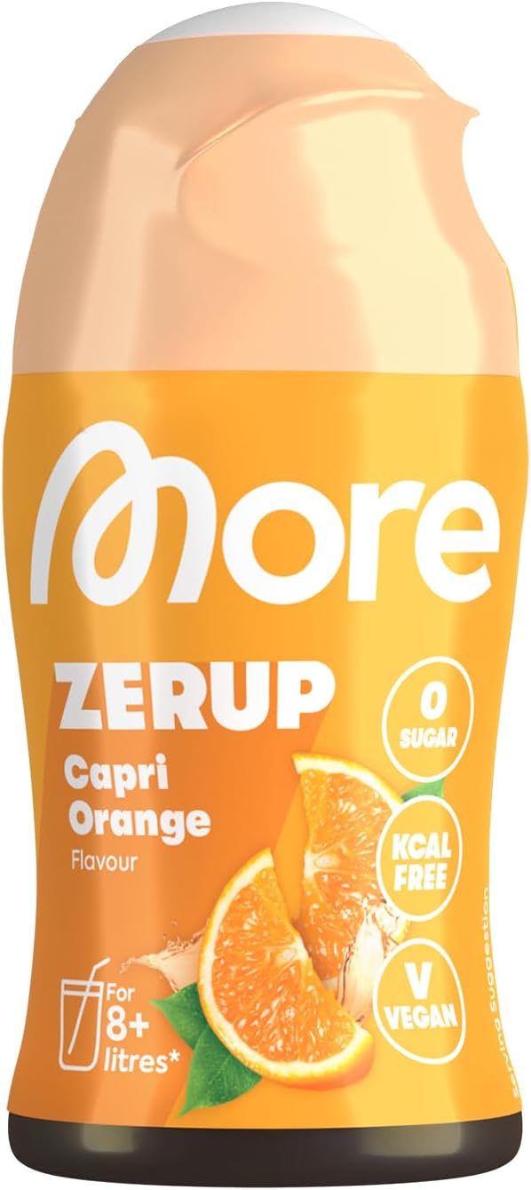 MORE Zerup, Peach Iced Tea, 65 ml, für bis zu 8 l Fertiggetränk, zuckerfreier Sirup mit u.a. echten Fruchtextrakten, vegan, zero Kalorien - made in Germany