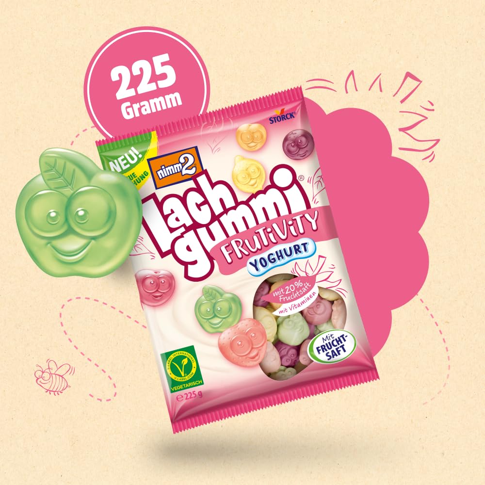 nimm2 Lachgummi Happies – 1 x 325 g – Fruchtgummis mit Fruchtsaft und Vitaminen – Süßigkeit in sechs Geschmacksrichtungen