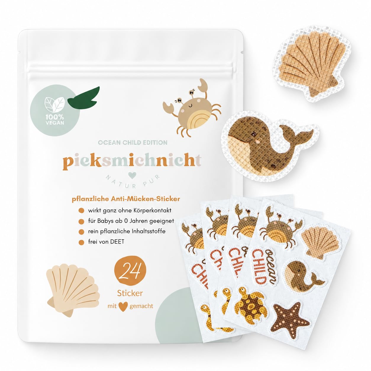 Pflanzliche Anti-Mücken-Aufkleber für Babys und Kinder Mückenschutz Insektenschutz Mückensticker Patches Pflaster DEET frei (Cool Kids Club)