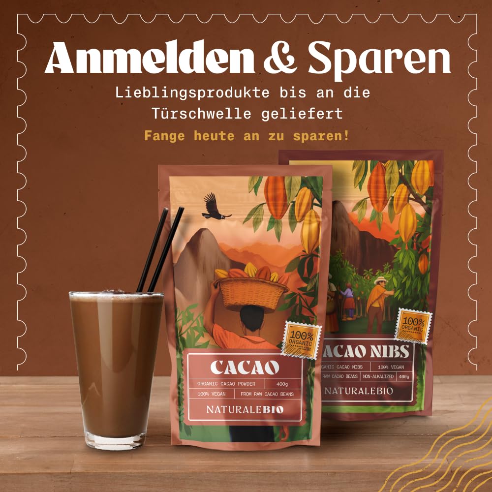 NaturaleBio Kakao Pulver Bio 1kg. Organic Cacao Pulver, Roh & Ungesüßt, Ideal für Getränke, Smoothies & Backen, Reich an Magnesium & Phosphor, Geprüft auf Schwermetalle