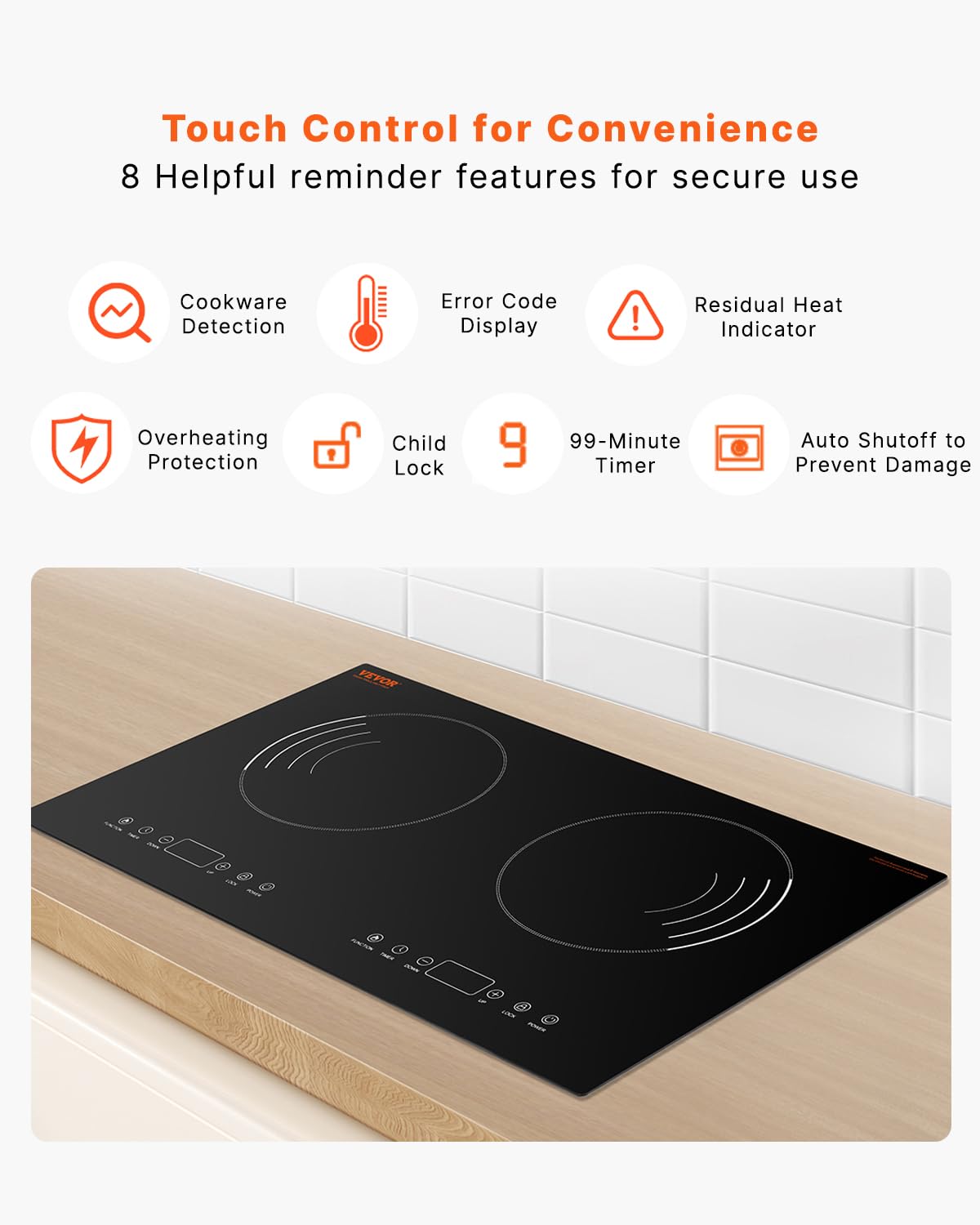 VEVOR Built-in Induction Electric Stove Top 30 Inch,5 Burners Electric Cooktop,9 Power Levels & Sensor Touch Control,Easy to Clean Ceramic Glass Surface,Child Safety Lock,240V