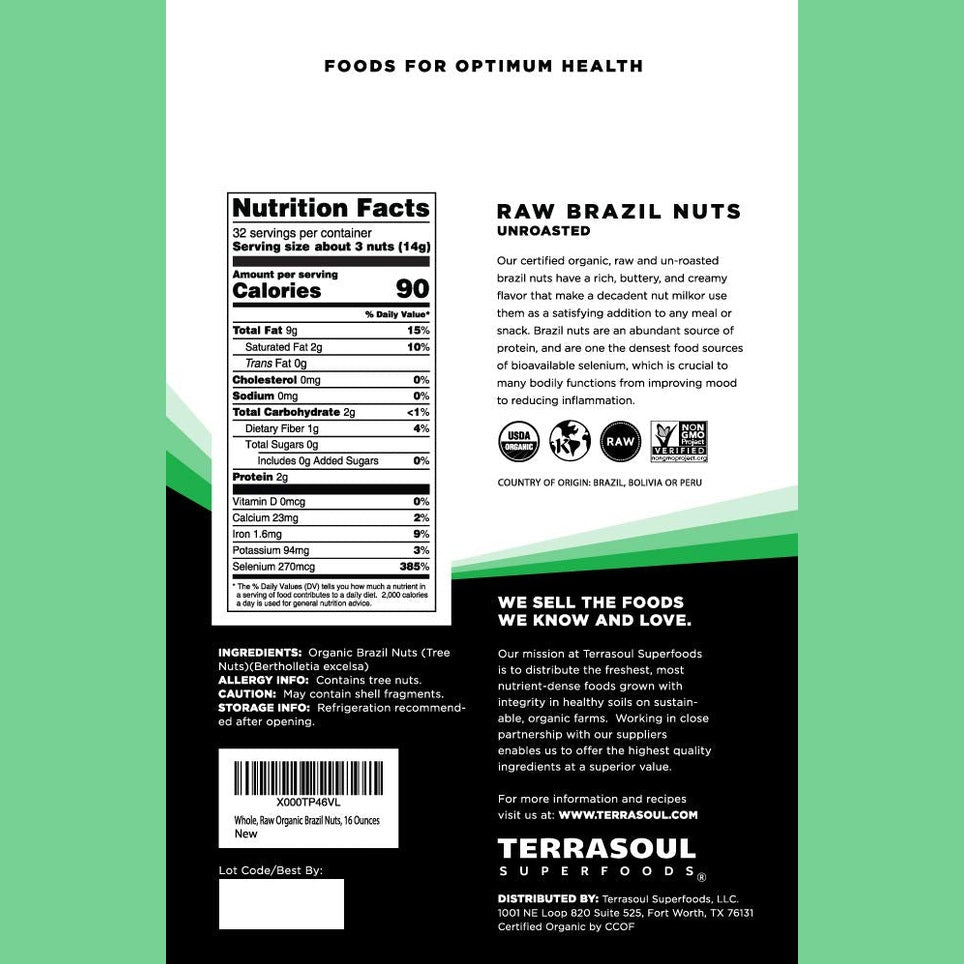 Terrasoul Superfoods Organic Brazil Nuts, 1 Lb - Raw | Unsalted | Rich in Selenium