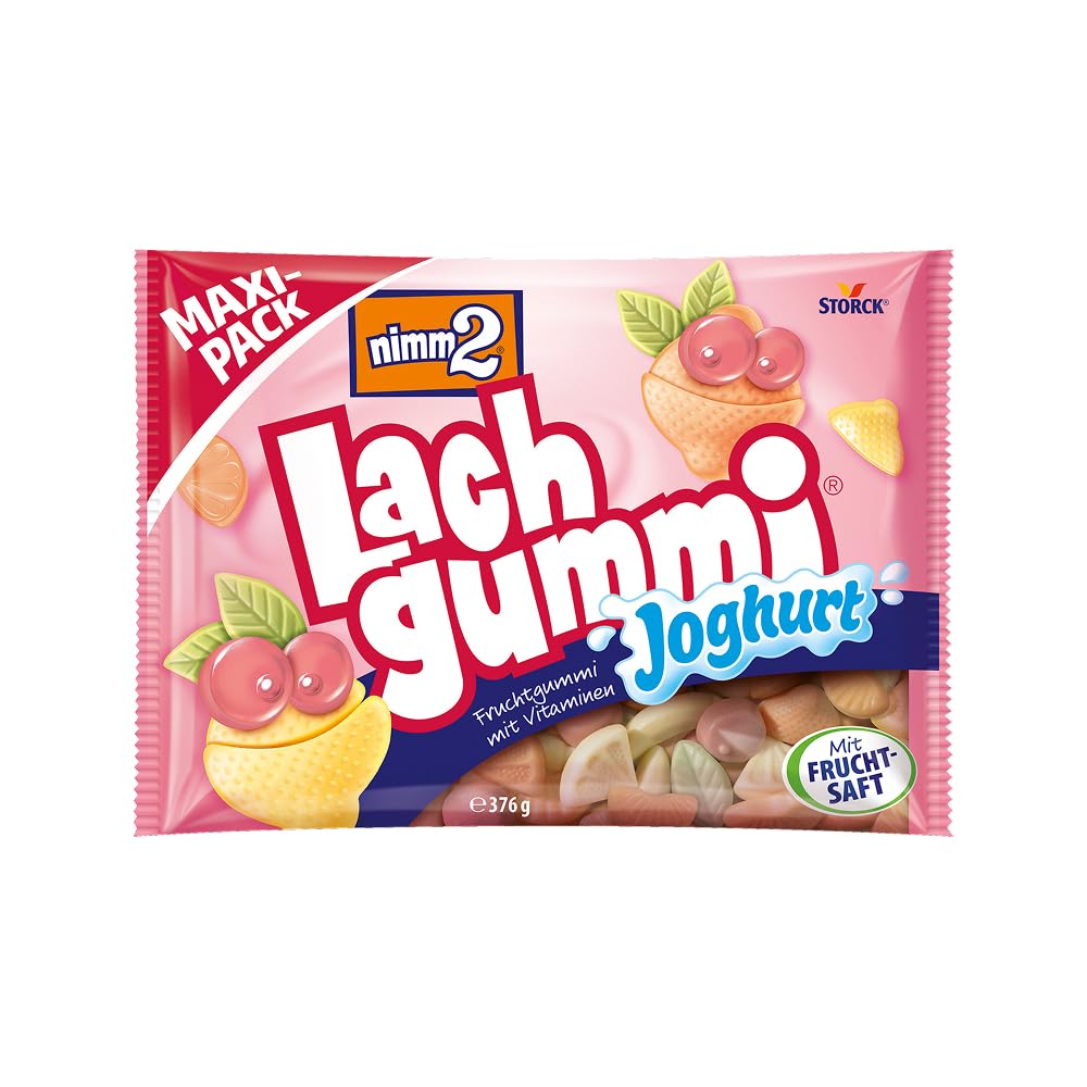 nimm2 Lachgummi – 1 x 376 g Maxi Pack – Fruchtgummi mit Fruchtsaft und Vitaminen – Süßigkeit in sechs Geschmacksrichtungen