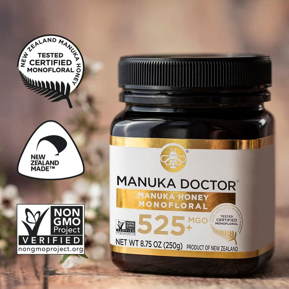 Manuka Doctor - MGO 525+ Manuka Honey Monofloral, 100% Pure New Zealand Honey. Certified. Guaranteed. Raw. Non-GMO (8.75 oz)