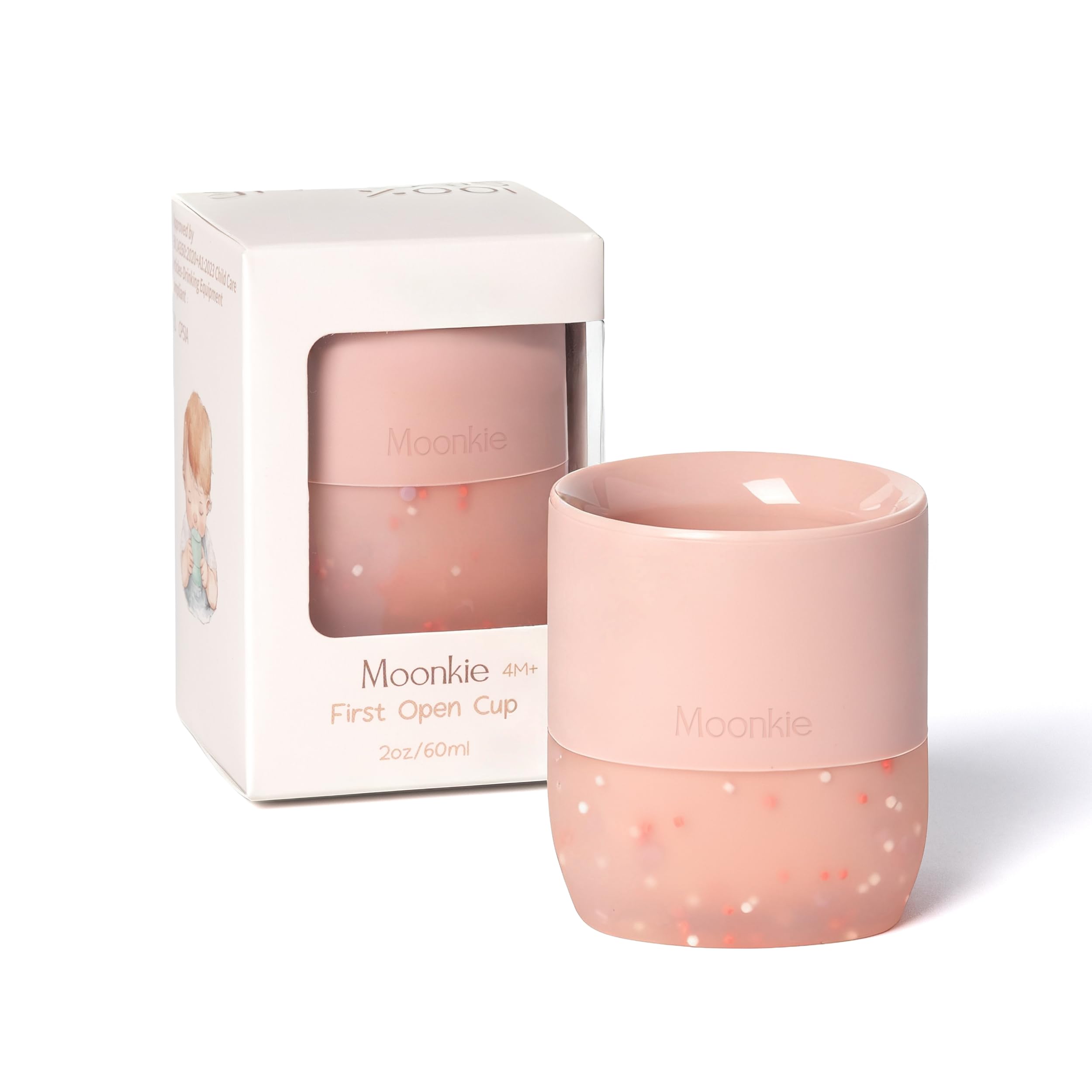 Moonkie Trinklernbecher Baby Silikon | 2er-Pack Offener Lernbecher ab 4 Monate | BPA-frei | mit Messskala | 60ml Tiny Cup(Äther/Mint)