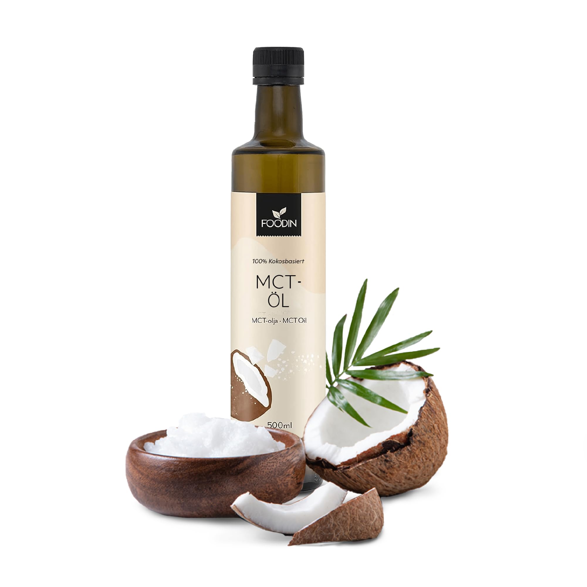 FOODIN MCT Öl 1000ml (2 x 500 ml) aus 100% Kokosöl, Medium-Chain Triglyceride (MCT) Oil, Hergestellt aus produzierter Kokosnuss, 100% glutenfrei und vegan, Ideal für Ketogene Ernährung