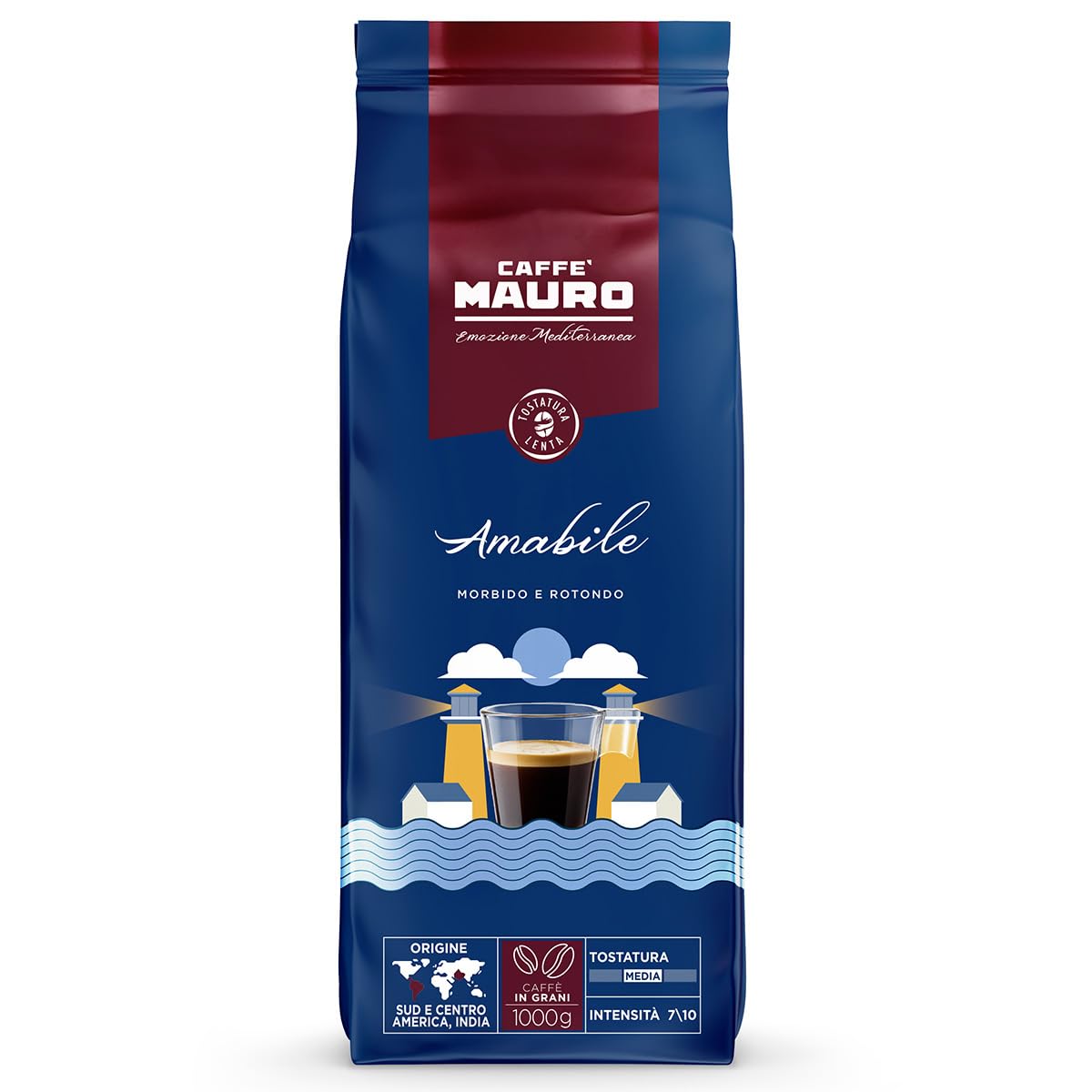 Caffè Mauro Torrefazione – Kaffeebohnen – 1 kg – Avvolgente Mischung – mittlere Röstung – Intensität 8/10 – hergestellt in Italien – 1kg Packung