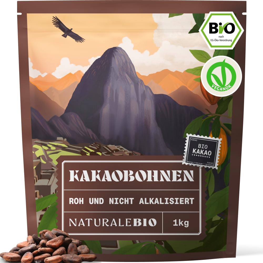 NaturaleBio Kakao Pulver Bio 1kg. Organic Cacao Pulver, Roh & Ungesüßt, Ideal für Getränke, Smoothies & Backen, Reich an Magnesium & Phosphor, Geprüft auf Schwermetalle