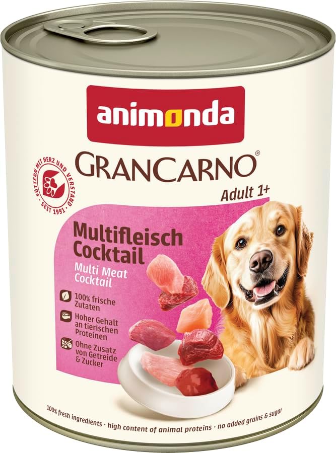 animonda GranCarno Adult Deftige Variation (6 x 800 g), Hundenassfutter für ausgewachsene Tiere, Nassfutter für Hunde mit 100% frischen, fleischlichen Zutaten, Hundefutter ohne Getreide