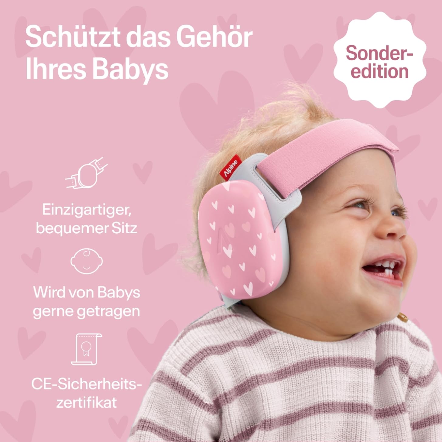 Alpine Muffy Baby Classic - Gehörschutz für Babys - Verstellbares ANTI-SLIP-Kopfband bis 48 Monate - In Deutschland auf Sicherheit getestet - Lärmschutz Kopfhörer verhindert Gehörschäden, Schwarz