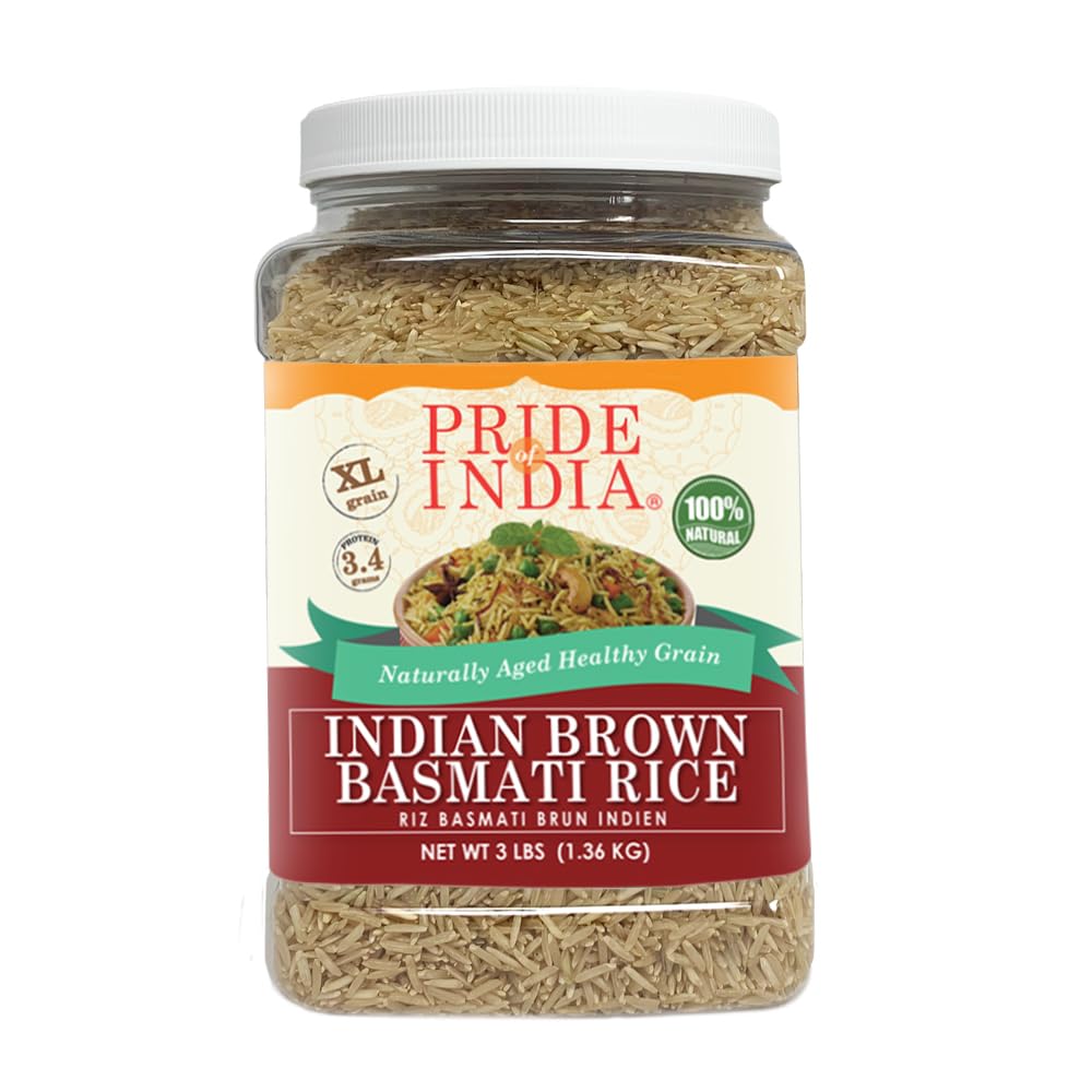 Pride Of India - Extra Long Indian Basmati Rice, Naturally Aged Aromatic Grain, 3 lbs Jar