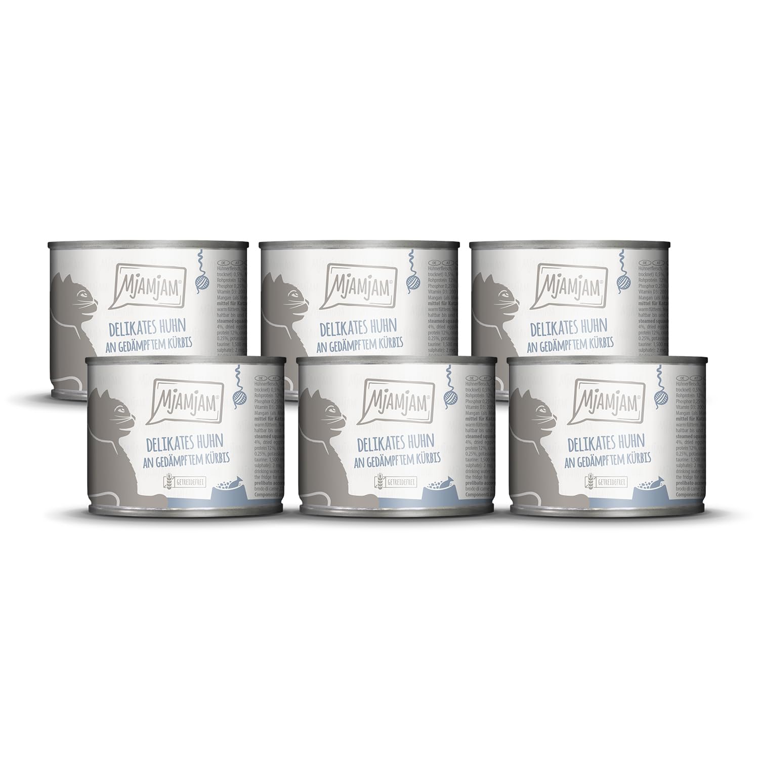 MjAMjAM - Premium Nassfutter für Katzen - saftiges Huhn an leckeren Möhrchen, 6er Pack (6 x 400 g), getreidefrei mit extra viel Fleisch