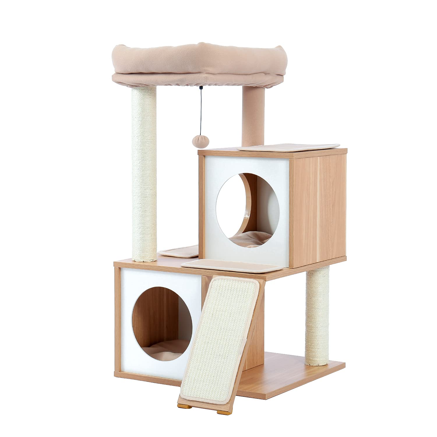 PETEPELA Katzenbaum Kratzbaum Kratzbäume Katzenmöbel mit Sisal-Seil Plüsch Liege höhlen Spielhaus Spielzeug für Katzen Grau