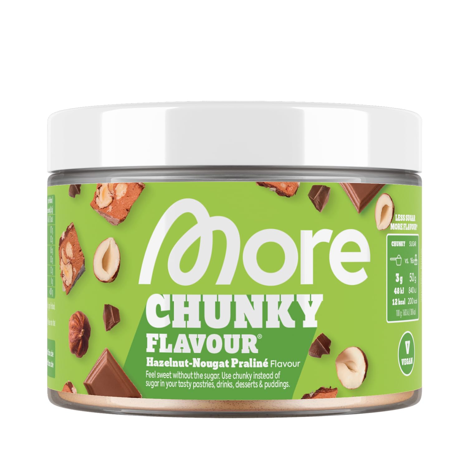 MORE Chunky Flavour, Vanilla Perfection, 150 g, vegan, Geschmackspulver zum Süßen, ohne viel Zucker und Kalorien, mit Inulin und Laktase - made in Germany