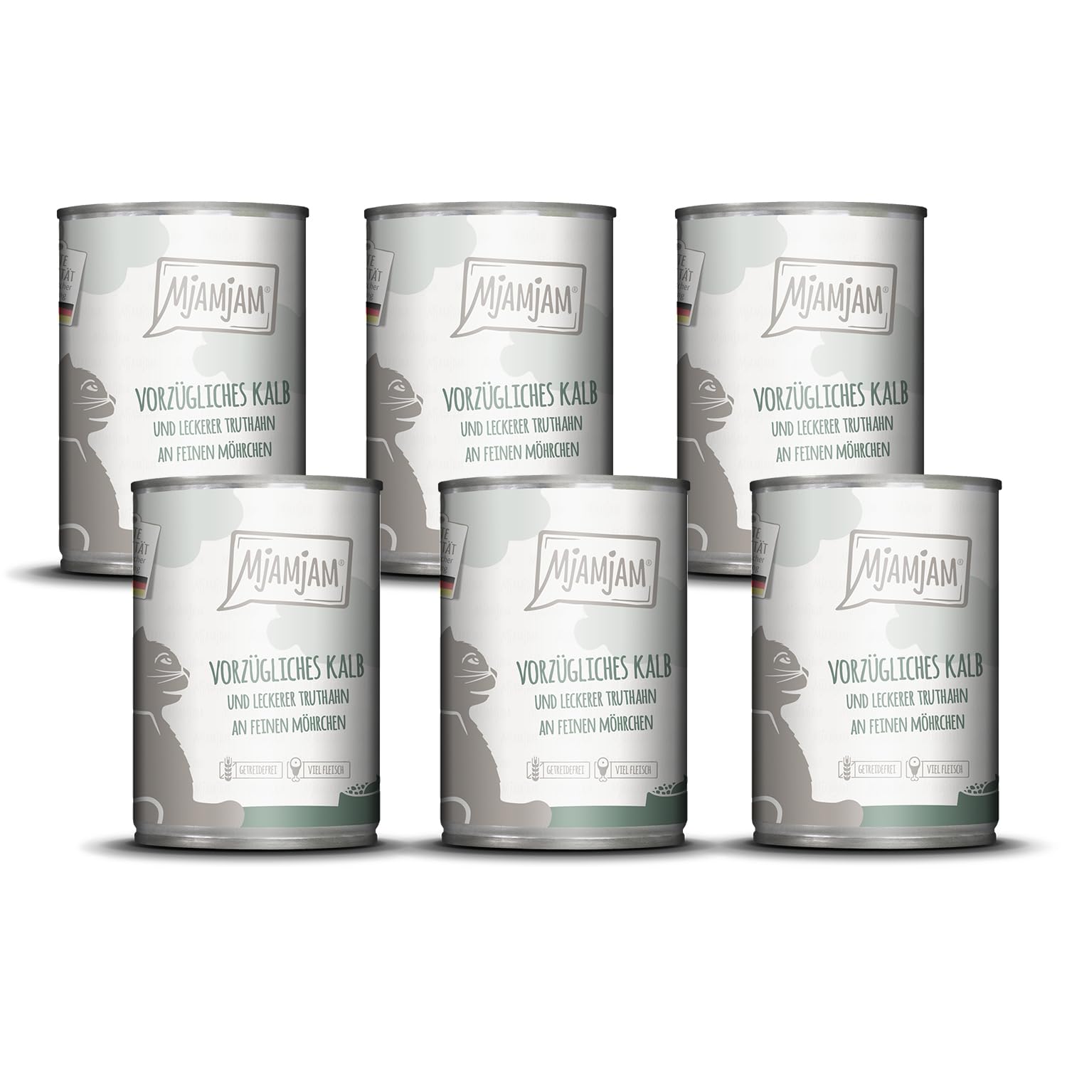 MjAMjAM - Premium Nassfutter für Katzen - saftiges Huhn an leckeren Möhrchen, 6er Pack (6 x 400 g), getreidefrei mit extra viel Fleisch