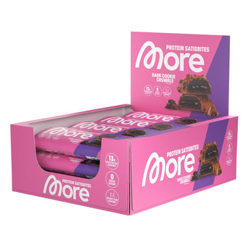 MORE Protein Satisbites, 12er Box Proteinriegel, 12 x 2 x 25 g, White Chocolate Strawberry Cream, bis zu 16 g Protein pro Portion, ohne Zuckerzusatz, made in Germany