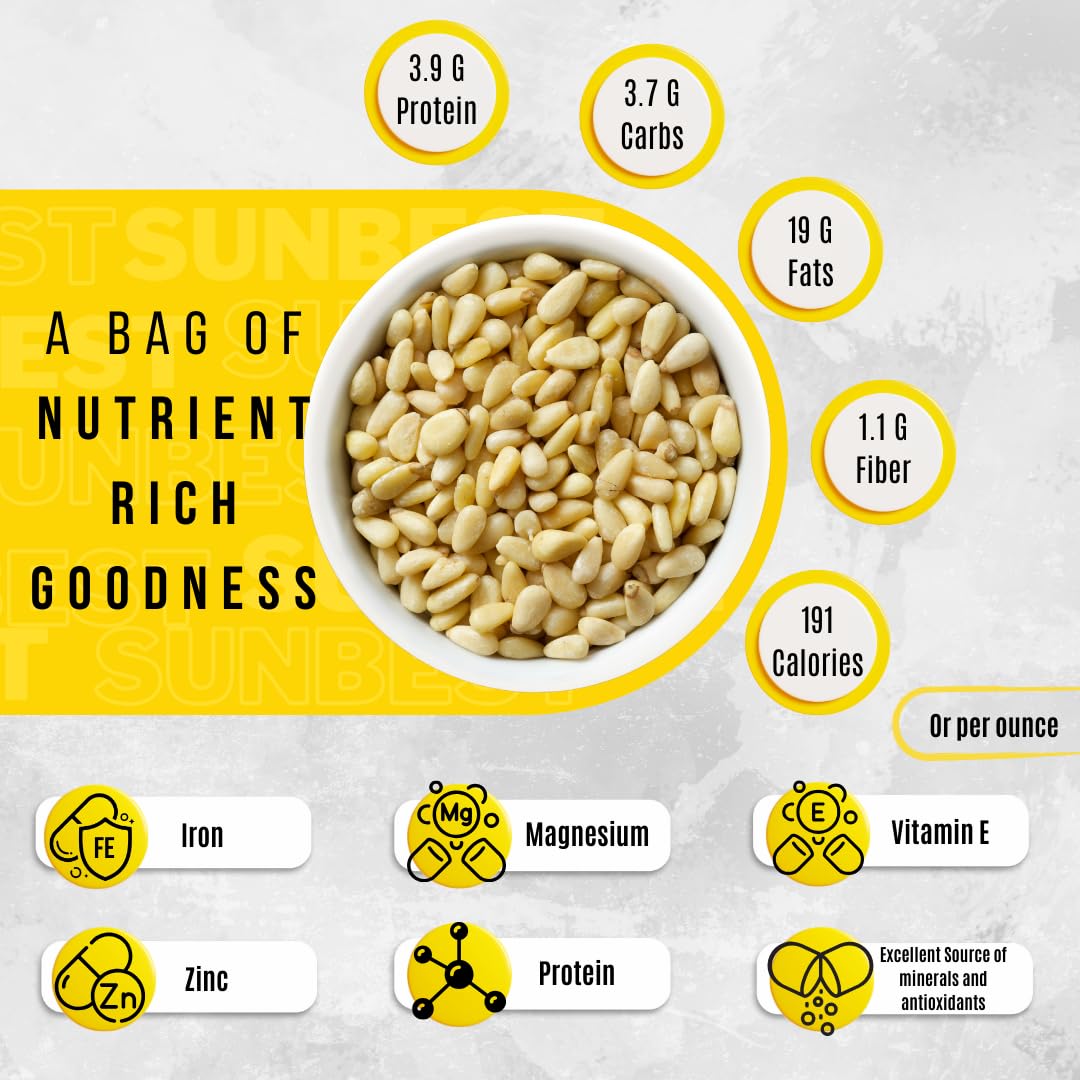 Sunbest Natural Raw Pine Nuts, 2lbs – Unsalted & Unroasted – Shelled Pignoli Nuts For Pesto, Baking, Salads & Cooking – Non-GMO, Vegan, Healthy Snack