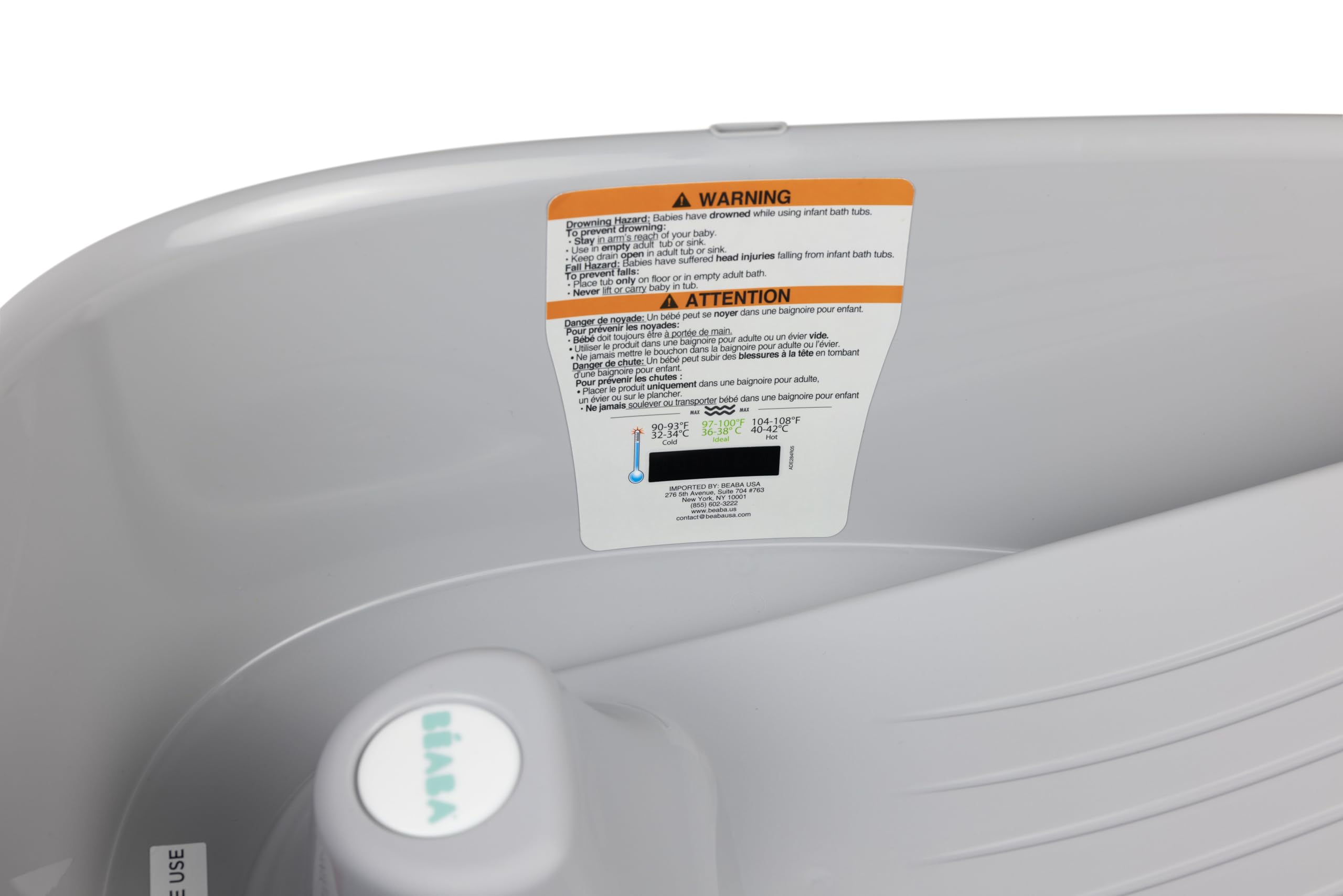 Onda Baby-Badewanne - Rutschsichere Basis, mit eingebautem digitalen Flüssigkristall-Thermometer - Rückenstütze für zusätzlichen Komfort - Passt in die Badewanne oder die ebenerdige - Weiss