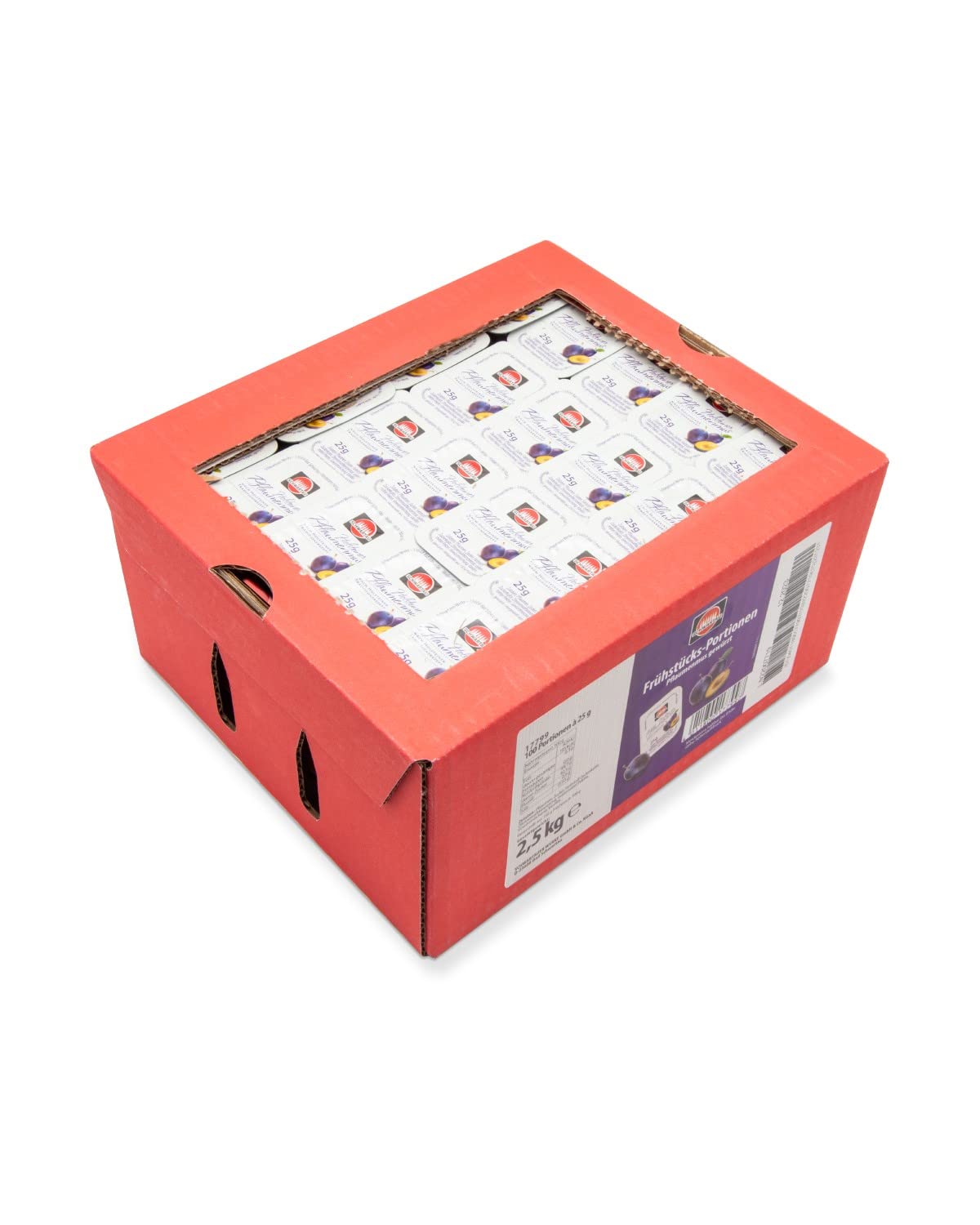 Schwartau Samt Portionen Mix-Box, Konfitüre Portionsschalen (50 x Erdbeere, 25 x Aprikose, 25 x zweierlei Kirsch), Großpackung, 100 x 25g