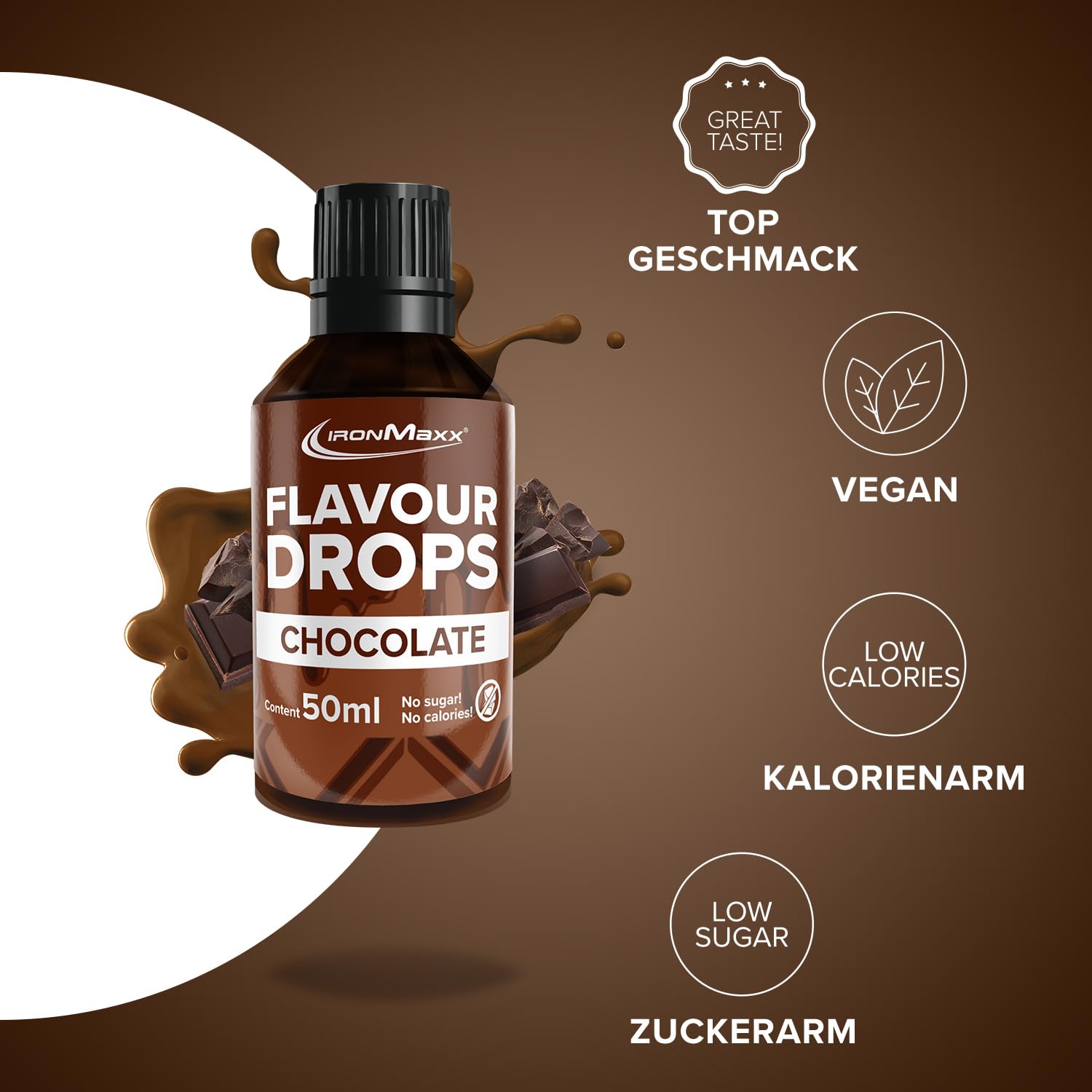 IronMaxx Flavour Drops - Vanilla 50ml | kalorienfrei & zuckerfrei | vegane Aromatropfen zum süßen von Lebensmitteln | praktischer Tropfer-Verschluss