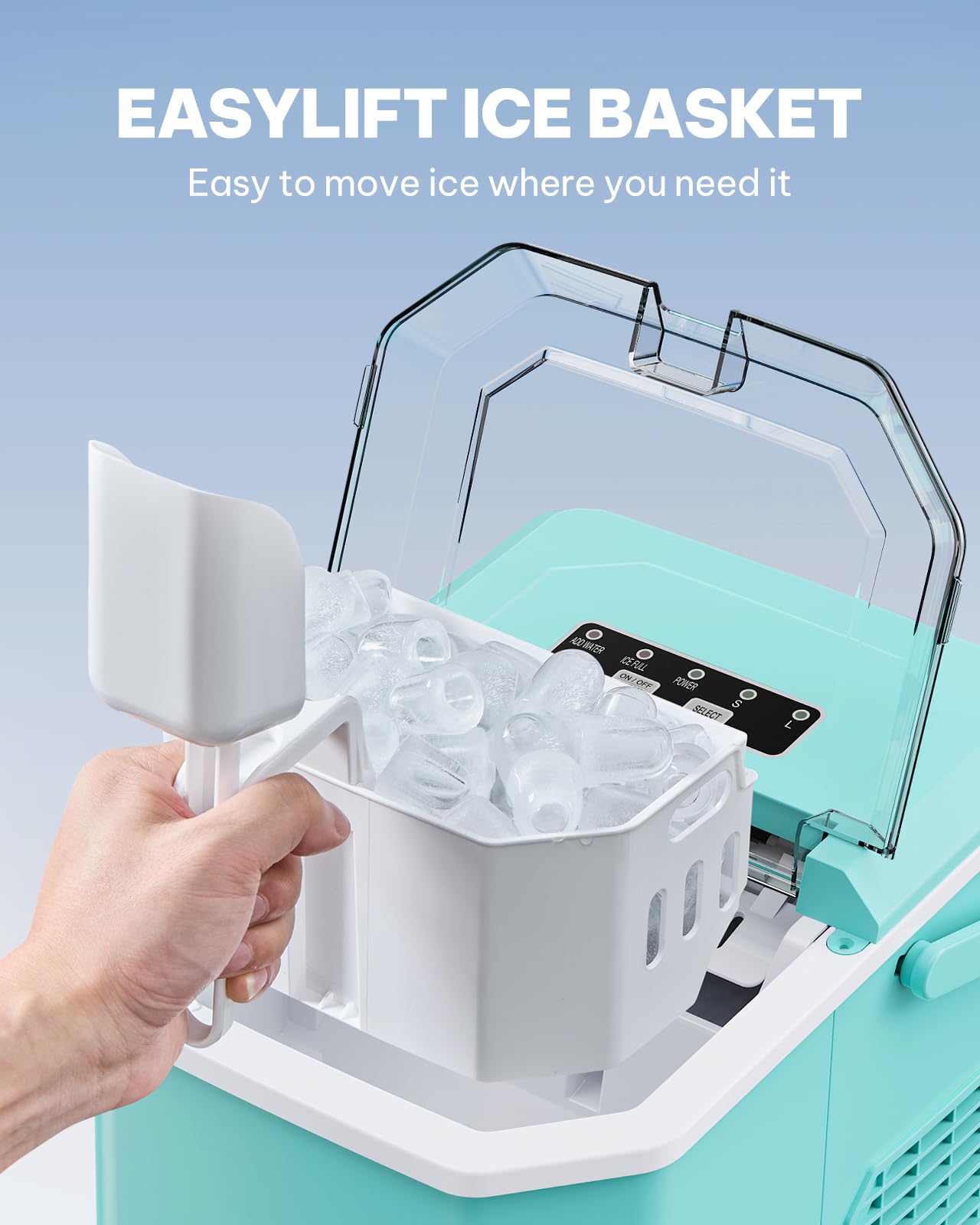 Silonn Ice Maker Countertop, Portable Ice Machine with Carry Handle, Self-Cleaning Ice Makers with Basket and Scoop, 9 Cubes in 6 Mins, 26 lbs per Day, Ideal for Home, Kitchen, Camping, RV
