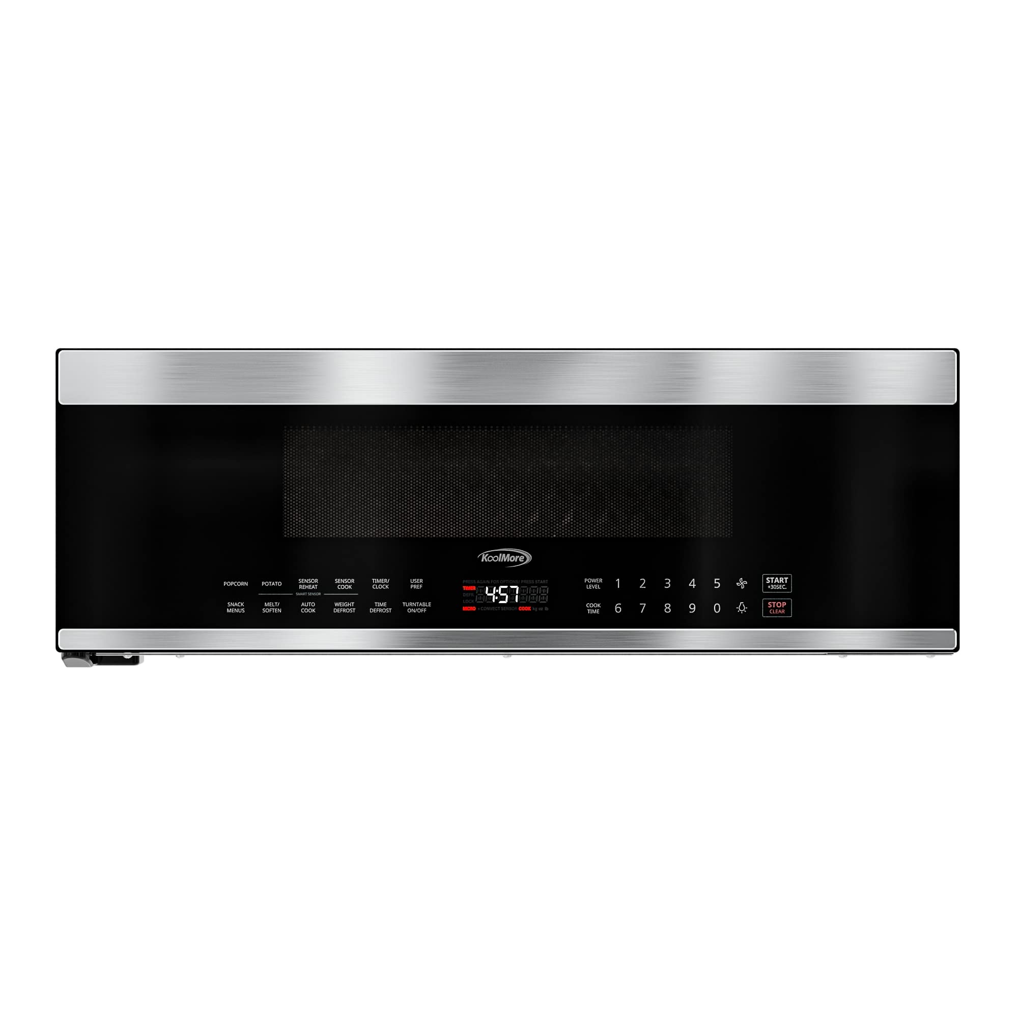 KoolMore Reserve Built-in Microwave Convection Oven with Air Fry, 3-in-1 Combo, Sensor Cook, Soft-Close Door, Stainless Steel, 24 in. / 1.6 cu. ft. with NEMA 5-20P Plug in Black