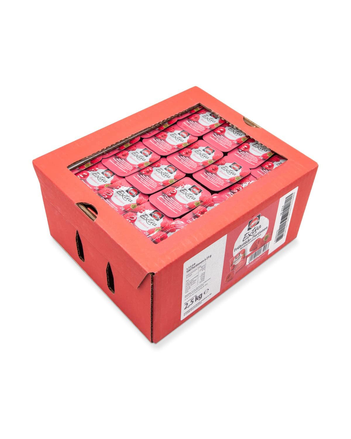 Schwartau Samt Portionen Mix-Box, Konfitüre Portionsschalen (50 x Erdbeere, 25 x Aprikose, 25 x zweierlei Kirsch), Großpackung, 100 x 25g
