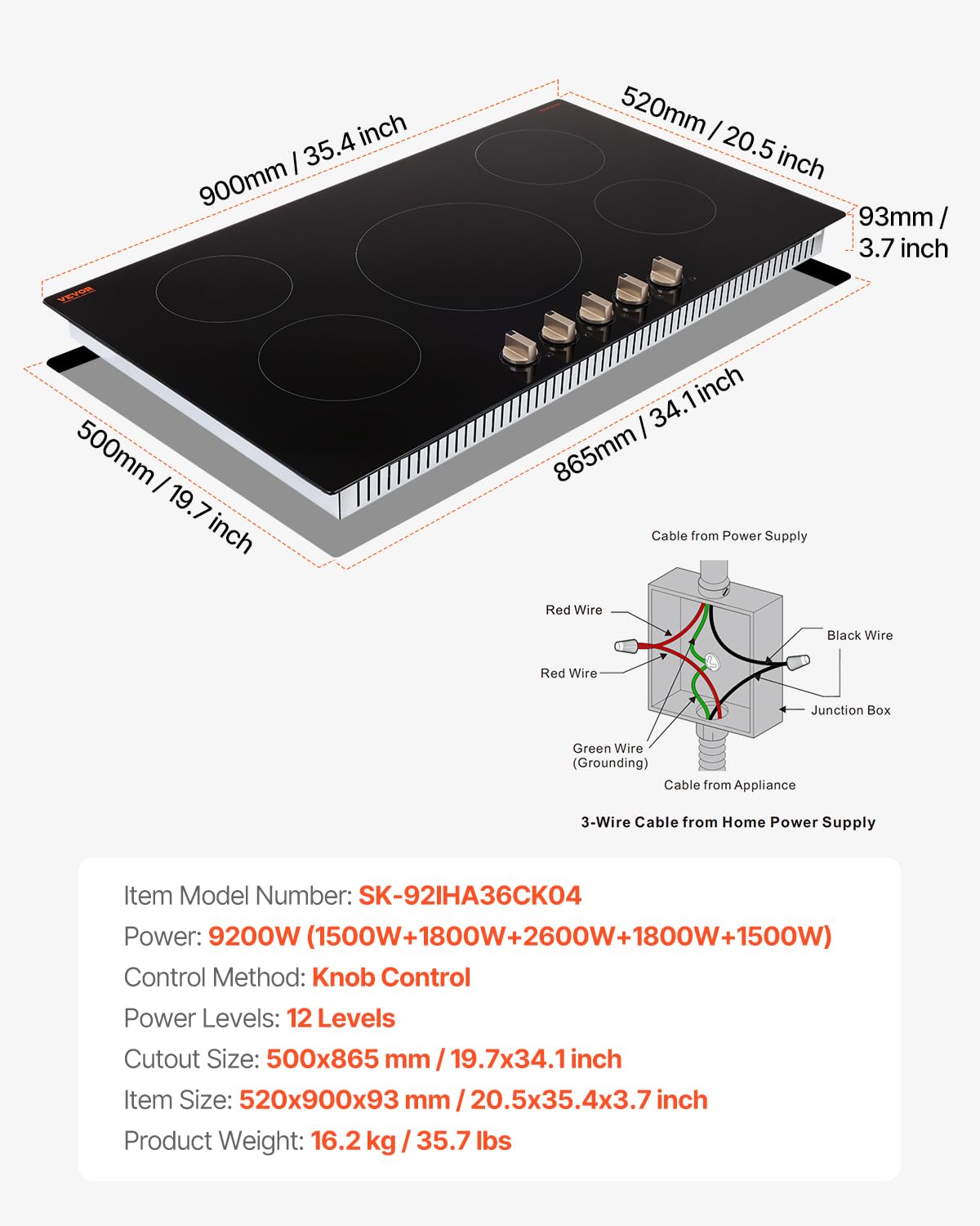VEVOR Built-in Induction Electric Stove Top 30 Inch,5 Burners Electric Cooktop,9 Power Levels & Sensor Touch Control,Easy to Clean Ceramic Glass Surface,Child Safety Lock,240V