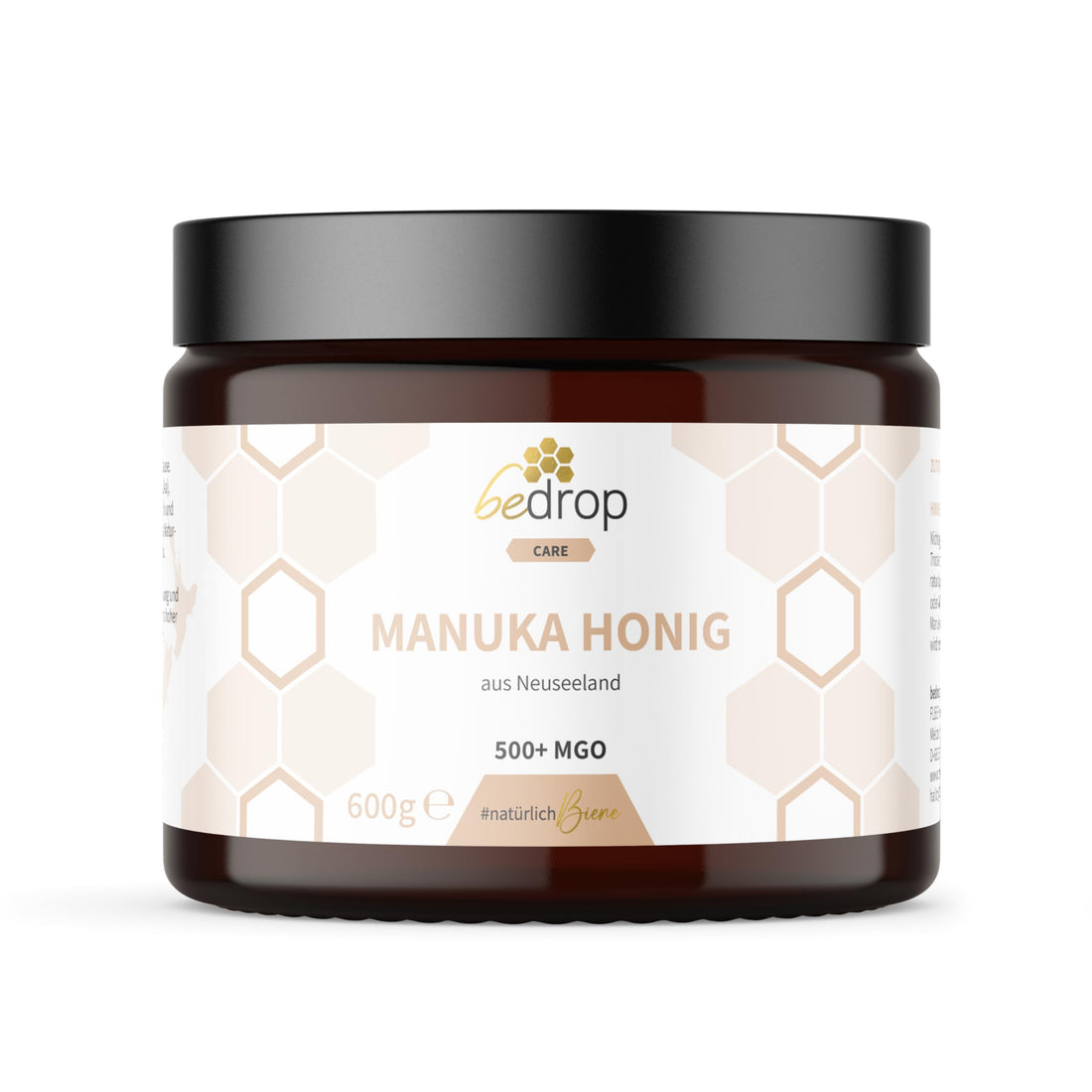 bedrop Manuka Honig mit MGO 500+ XXL Glas - 100% echter Premium Manukahonig aus Neuseeland mit zertifiziertem Methylglyoxal Gehalt (Analyse-Zertifikat) - 140g