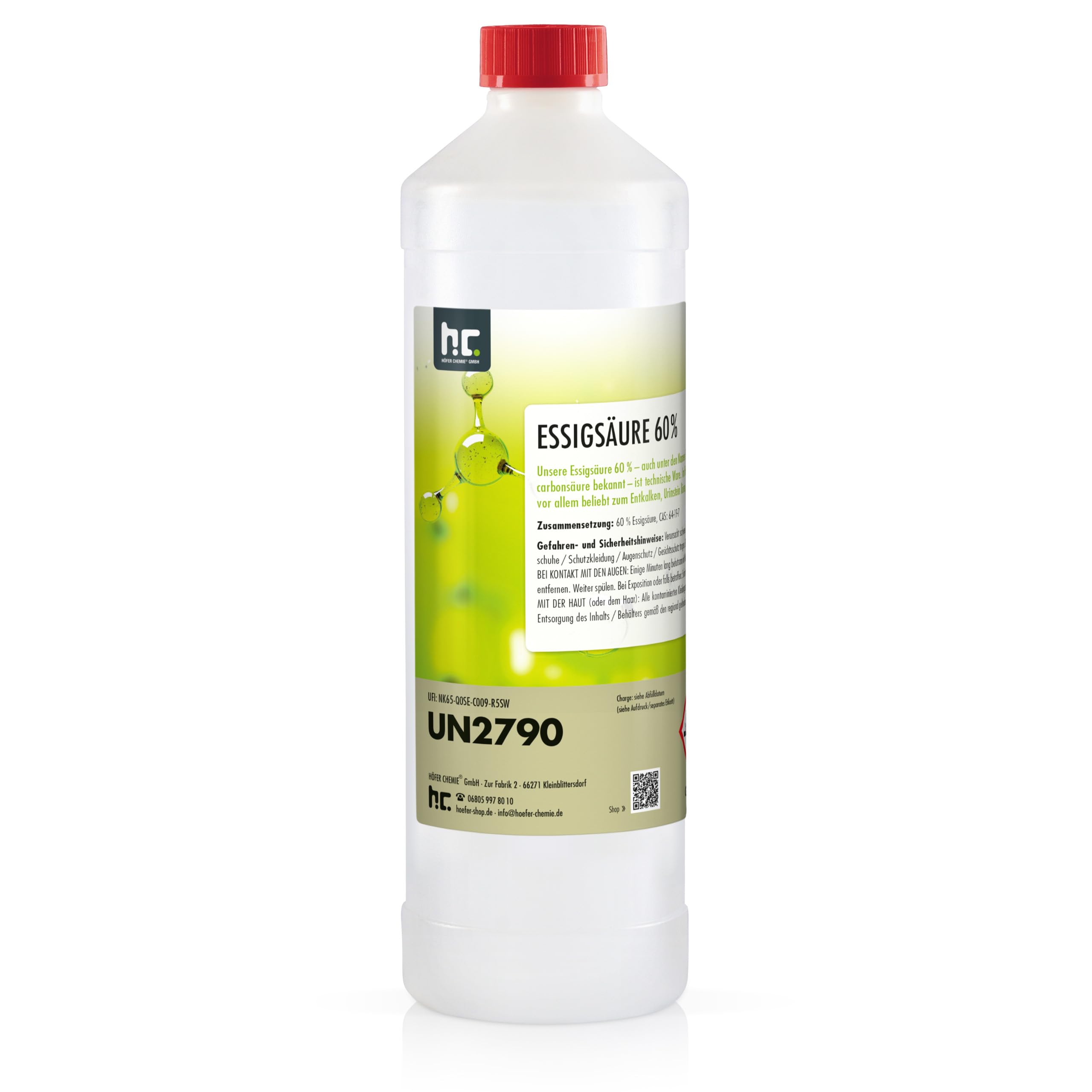 Höfer Chemie 2 x 10 L Essigsäure 60% - optimaler Reiniger und Entkalker - Premium Qualität Made in Germany - frisch abgefüllt im handlichen Kanister