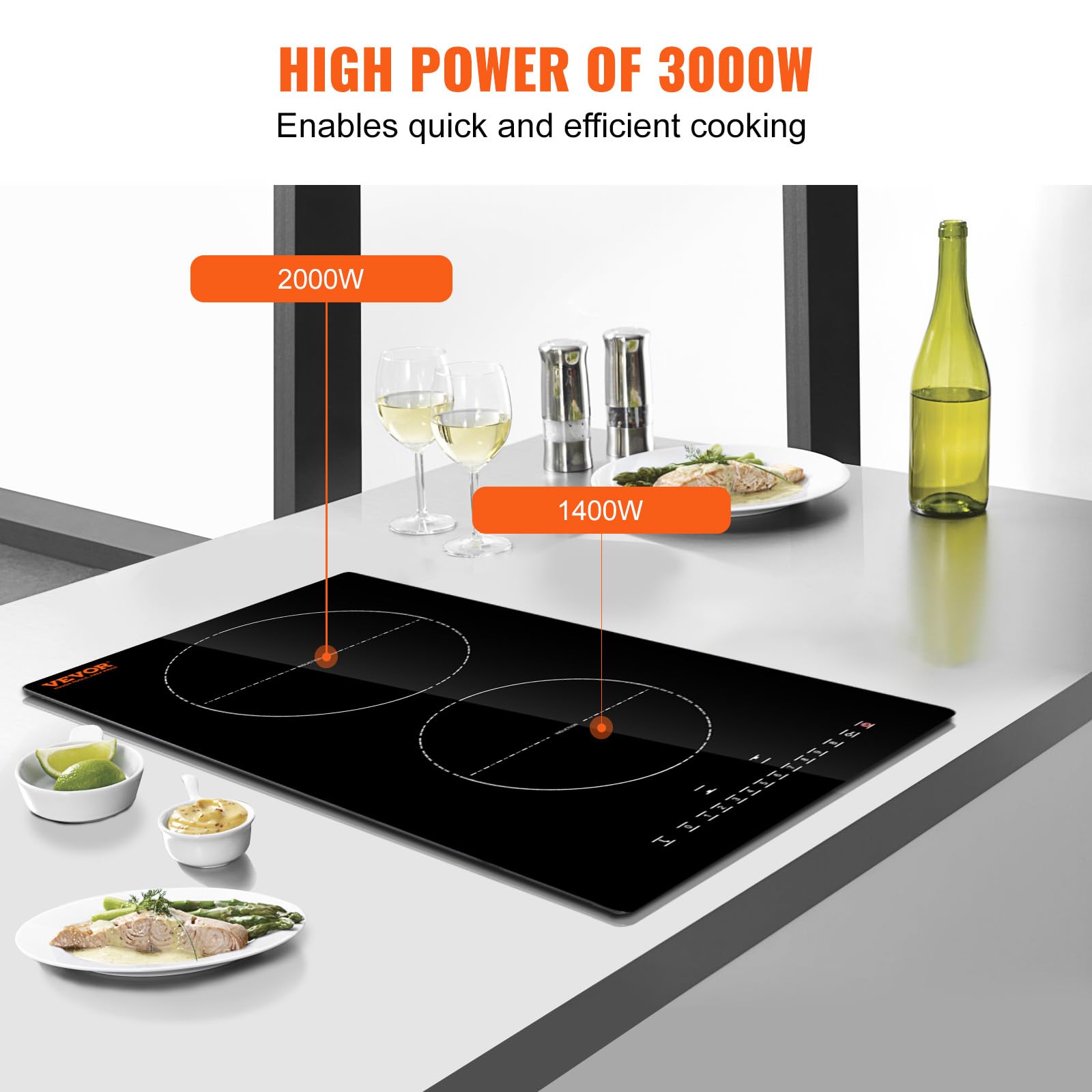 VEVOR Built-in Induction Electric Stove Top 30 Inch,5 Burners Electric Cooktop,9 Power Levels & Sensor Touch Control,Easy to Clean Ceramic Glass Surface,Child Safety Lock,240V